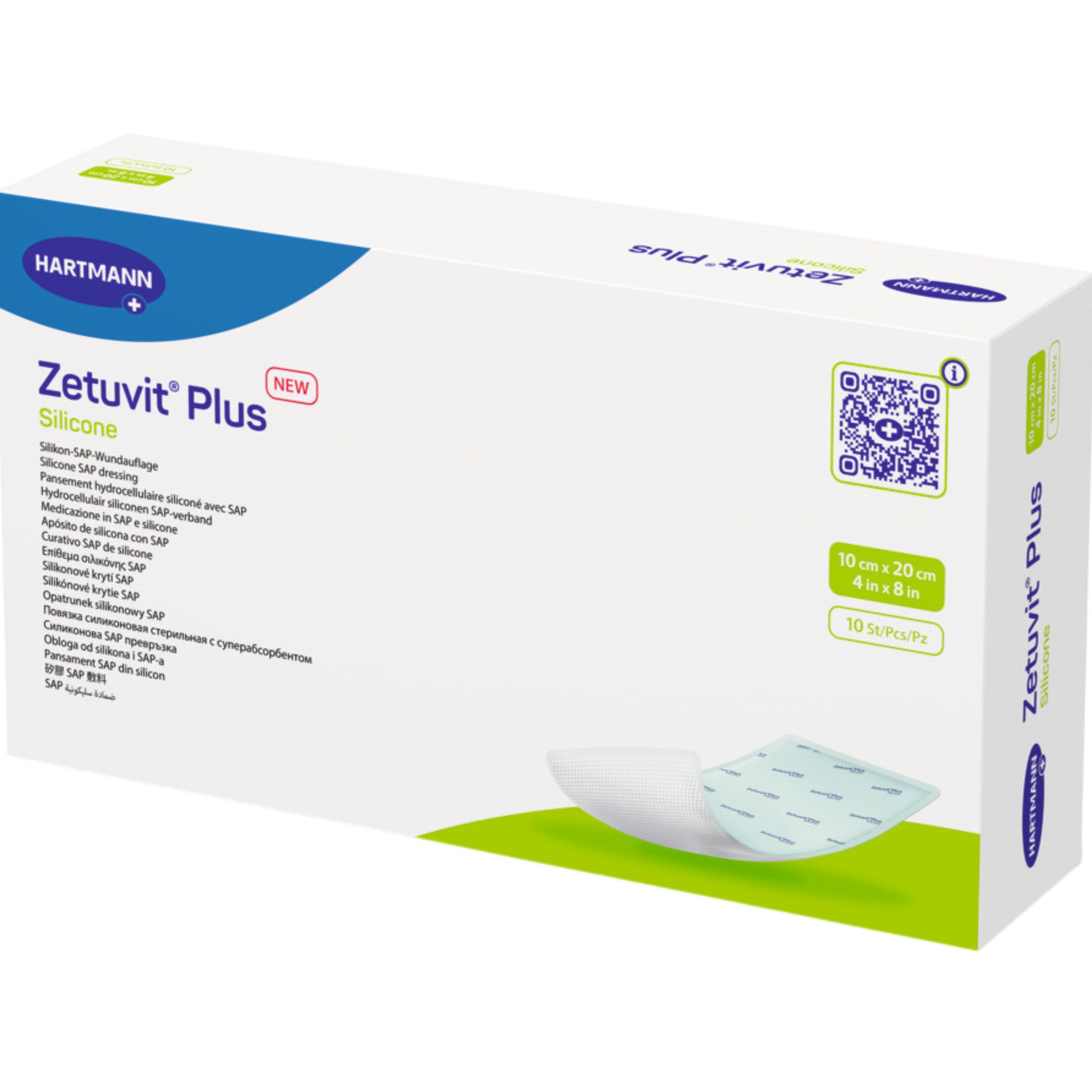 Zetuvit Plus Silicone Super Absorbent Dressing, 4 X 8", 413116, Box of 10