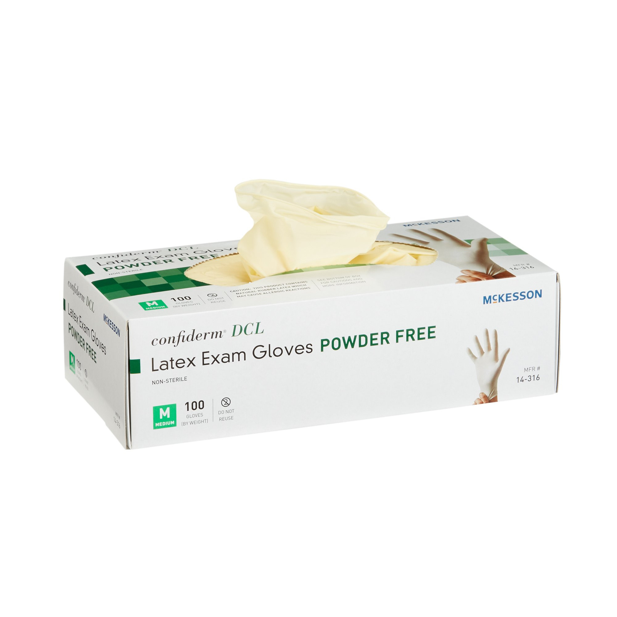 McKesson Confiderm DCL Latex Exam Gloves, Powder Free, 14-316, Medium - Box of 100