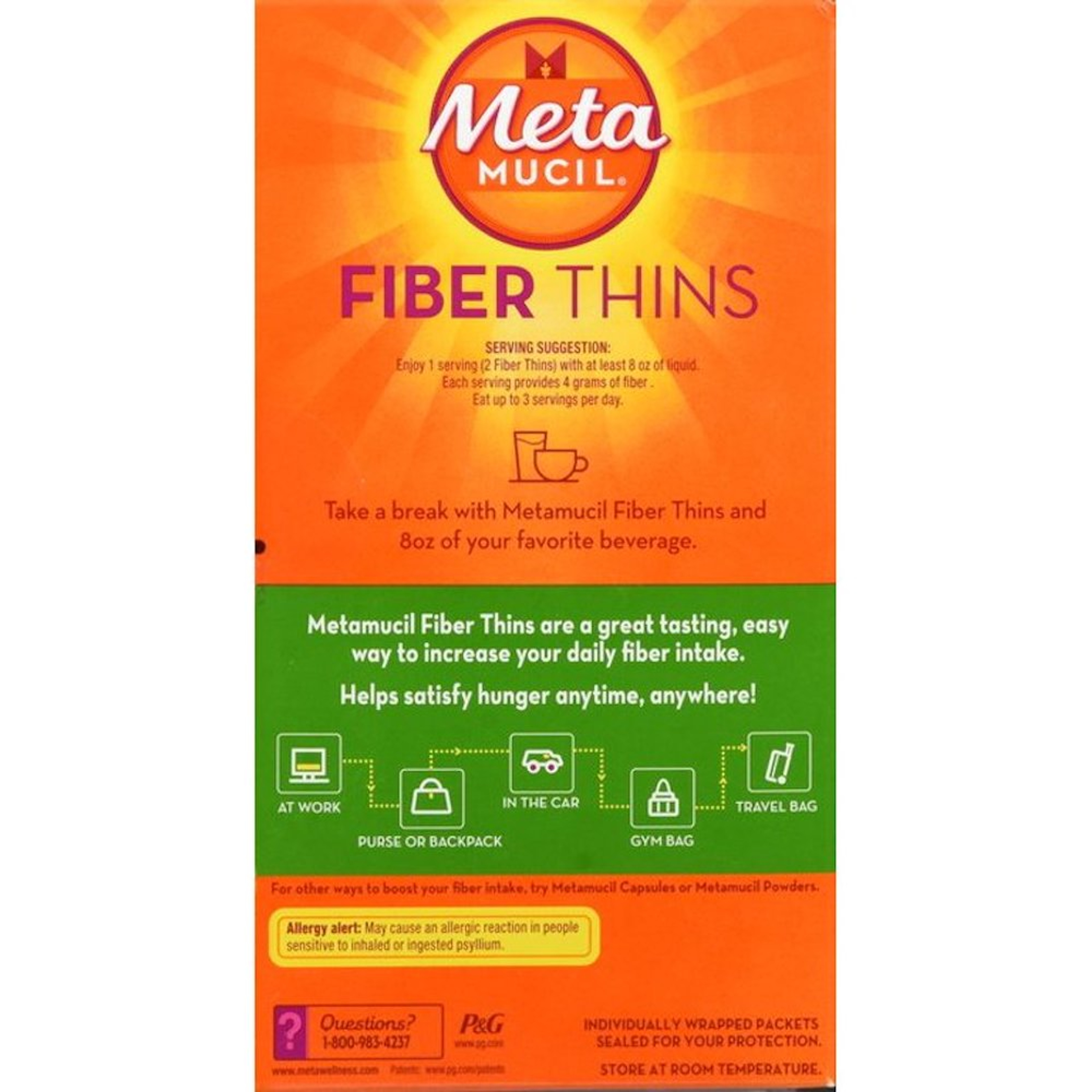 Metamucil Fiber Thins Wafer, Apple Crisp, 24 Count, 03700074091, 1 Box