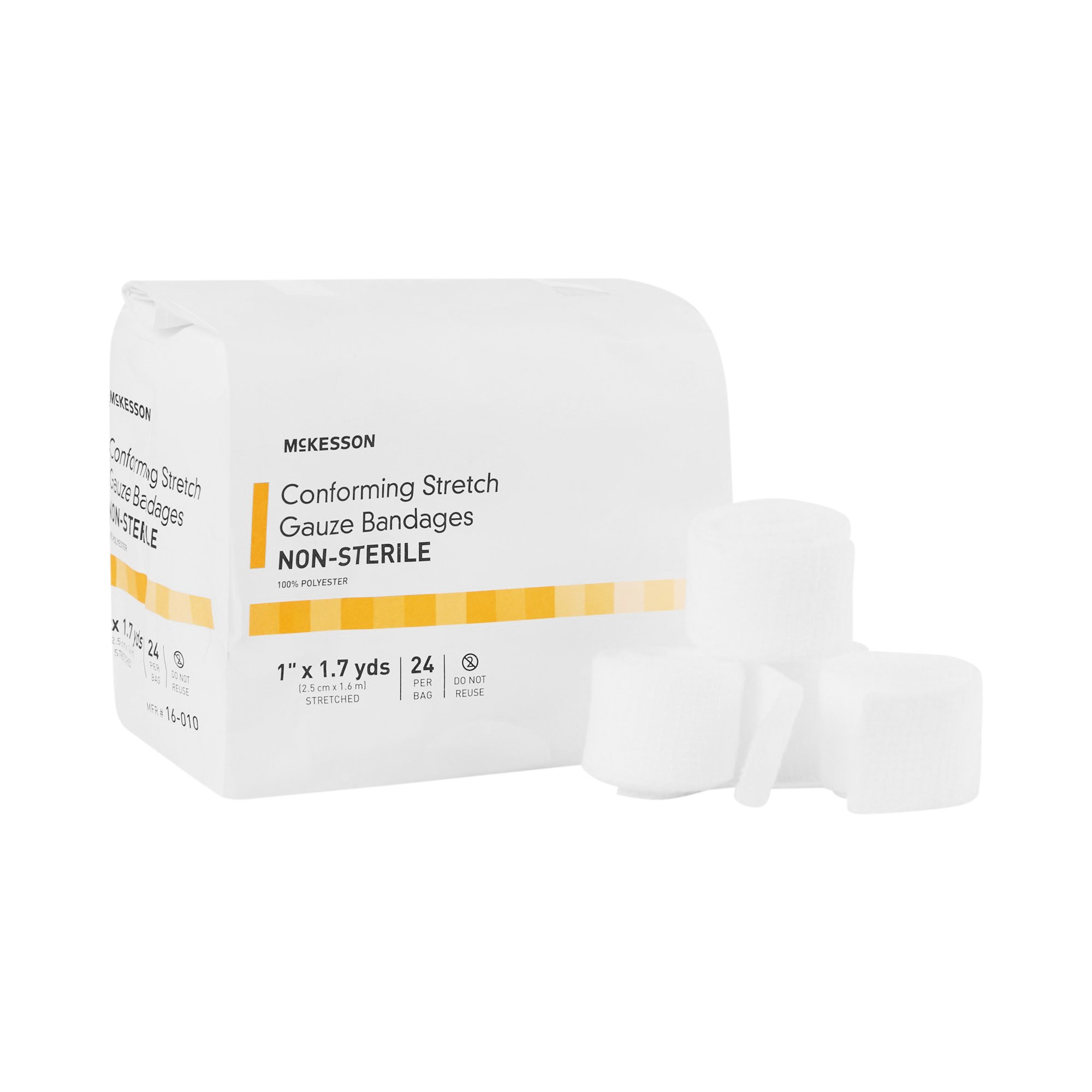 McKesson Conforming Stretch Gauze Bandages, Non-Sterile, 1" x 1.7 yds, 16-010, Bag of 24 Rolls