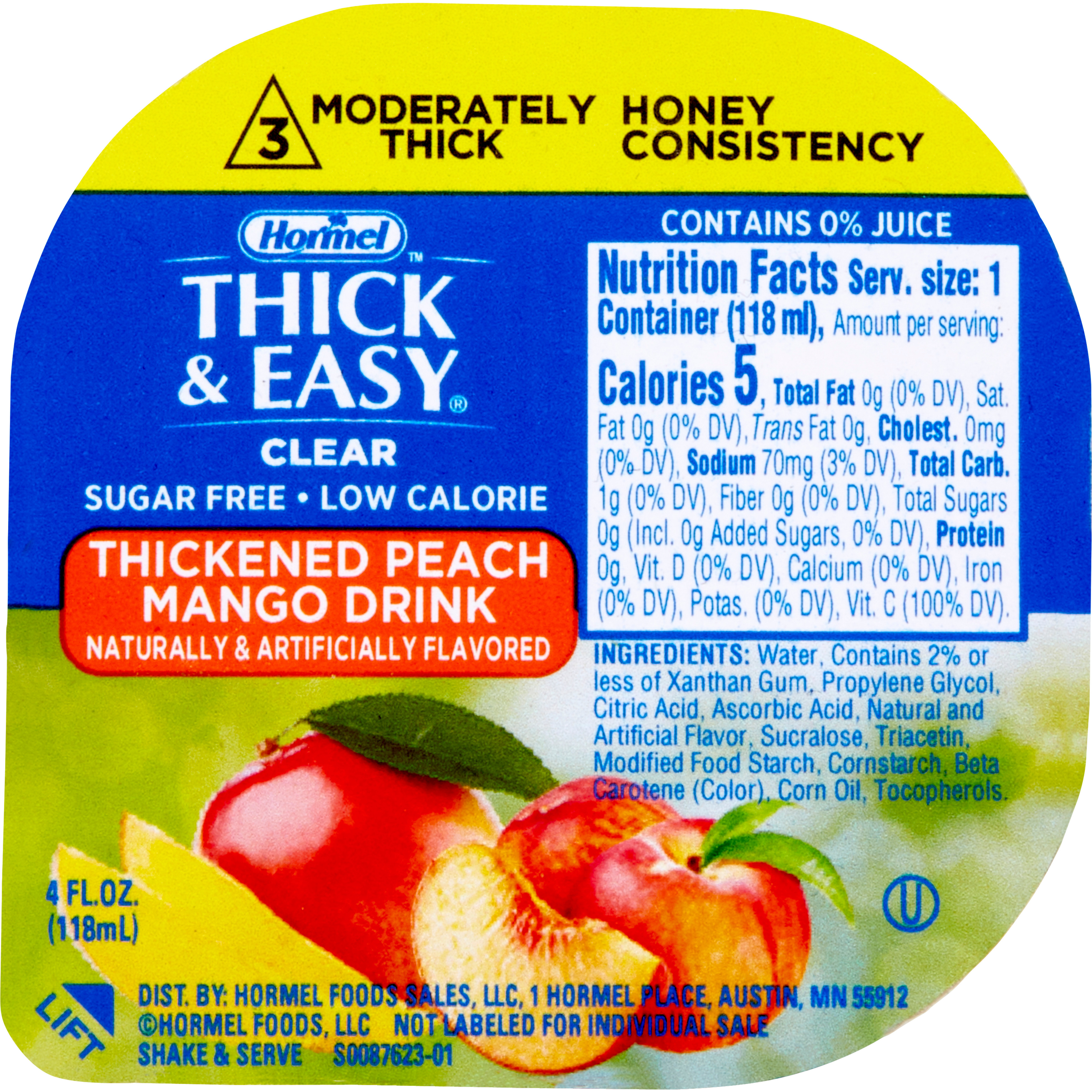 Thick & Easy Clear Honey Consistency Sugar-Free Peach Mango Thickened Beverage, 4 oz. Cup