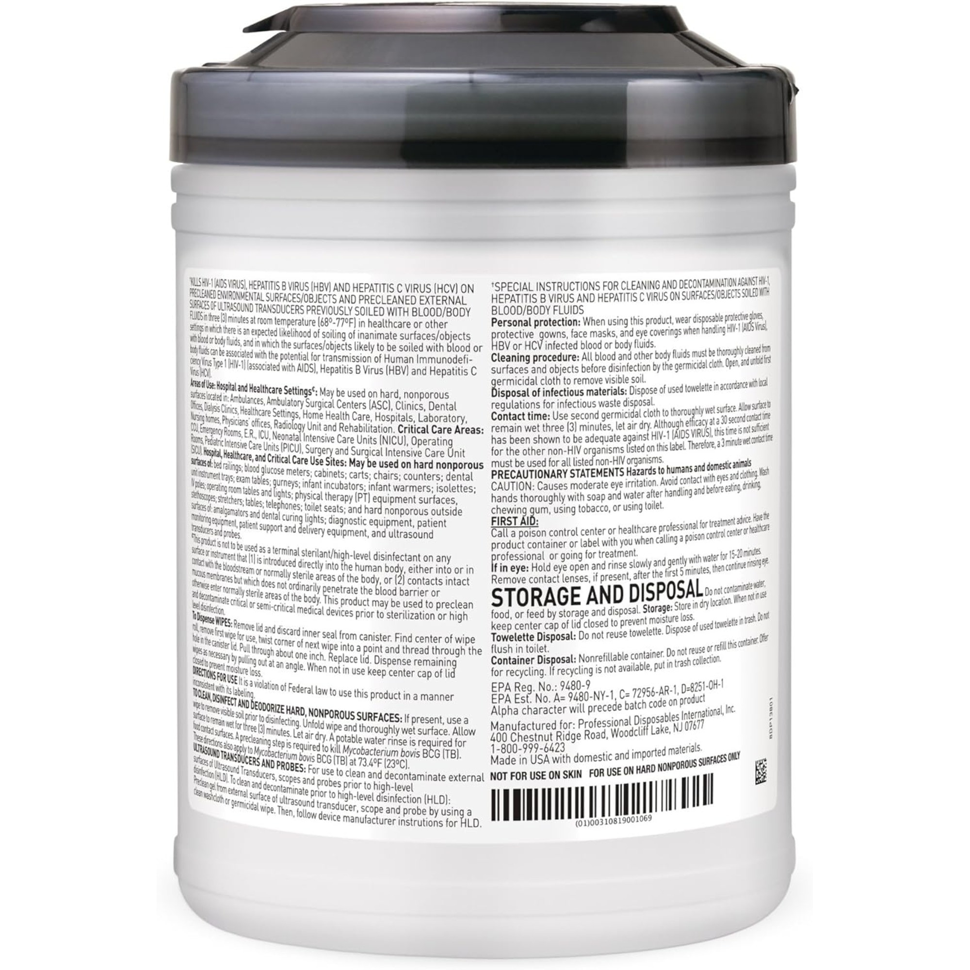 Sani-Cloth AF3 Surface Disinfectant Cleaner Wipe, 6 x 6-3/4", Large Canister, P13872, 1 Canister