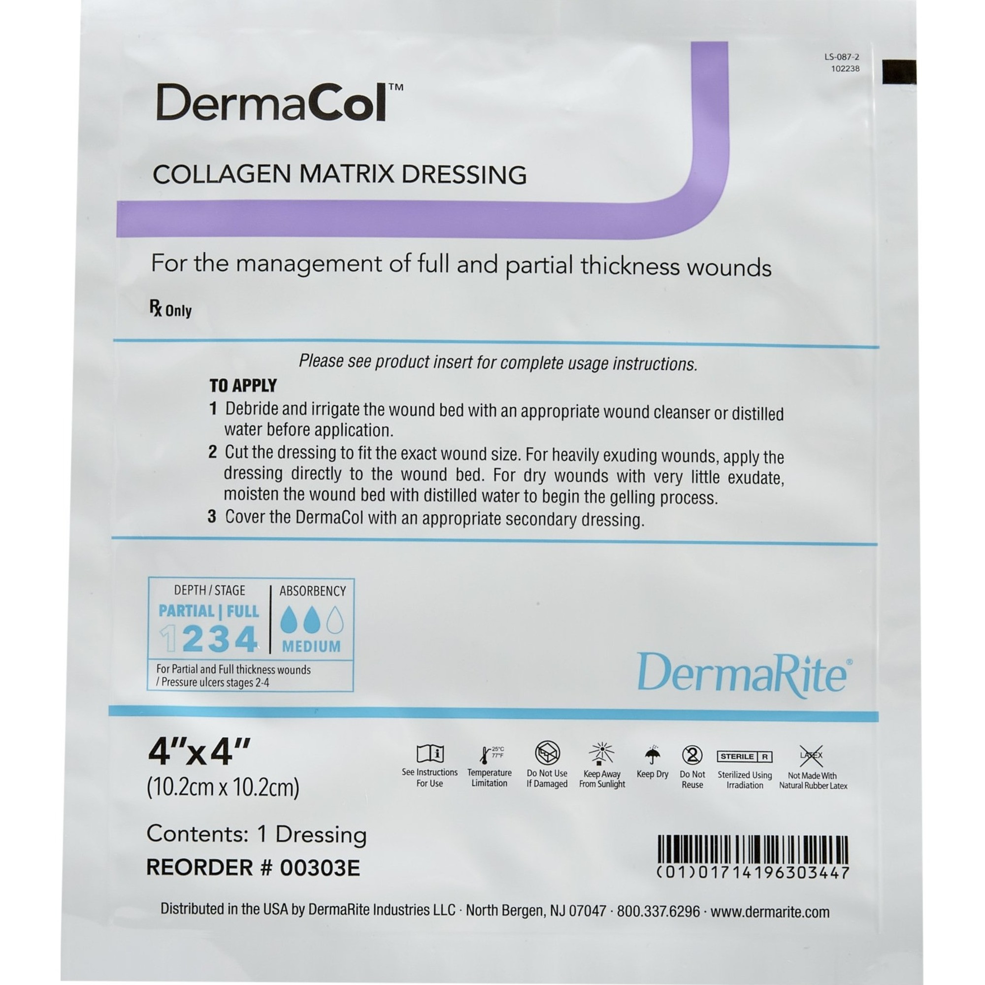 DermaCol Collagen Matrix Dressings, 4 X 4", 00303E, Box of 10
