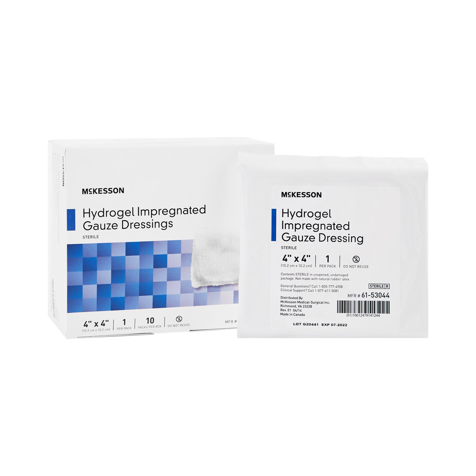 McKesson Hydrogel Impregnated Gauze Dressings, 4 X 4", 61-53044, Box of 10