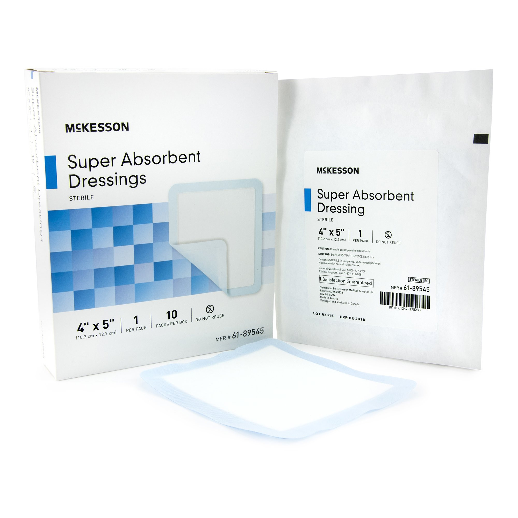 McKesson Super Absorbent Dressings, 4 X 5", 61-89545, Box of 10