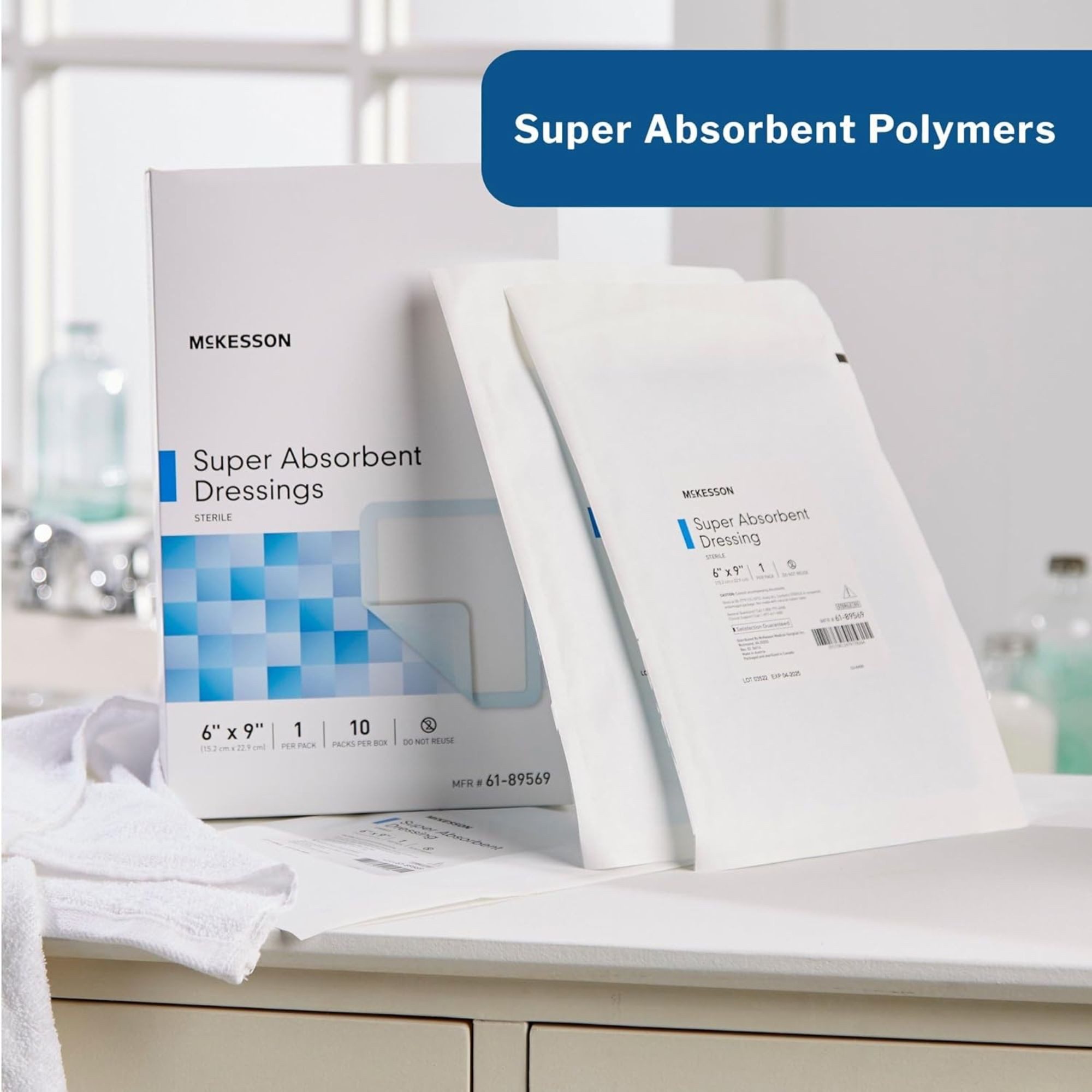 McKesson Super Absorbent Dressings, 6 X 9", 61-89569, Box of 10