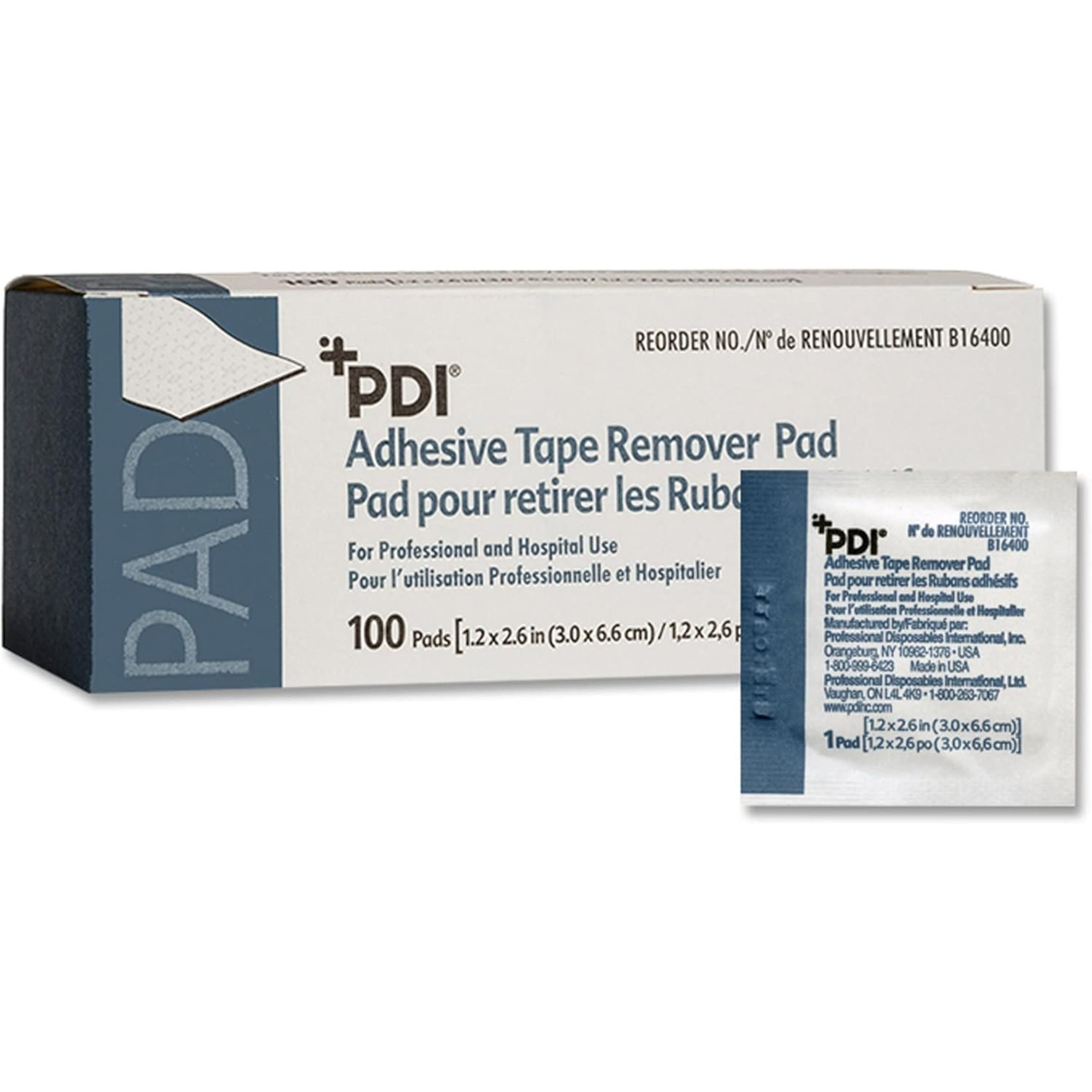 PDI Adhesive Tape Remover Pad, 1-1/4 X 2-5/8" , B16400, Box of 100