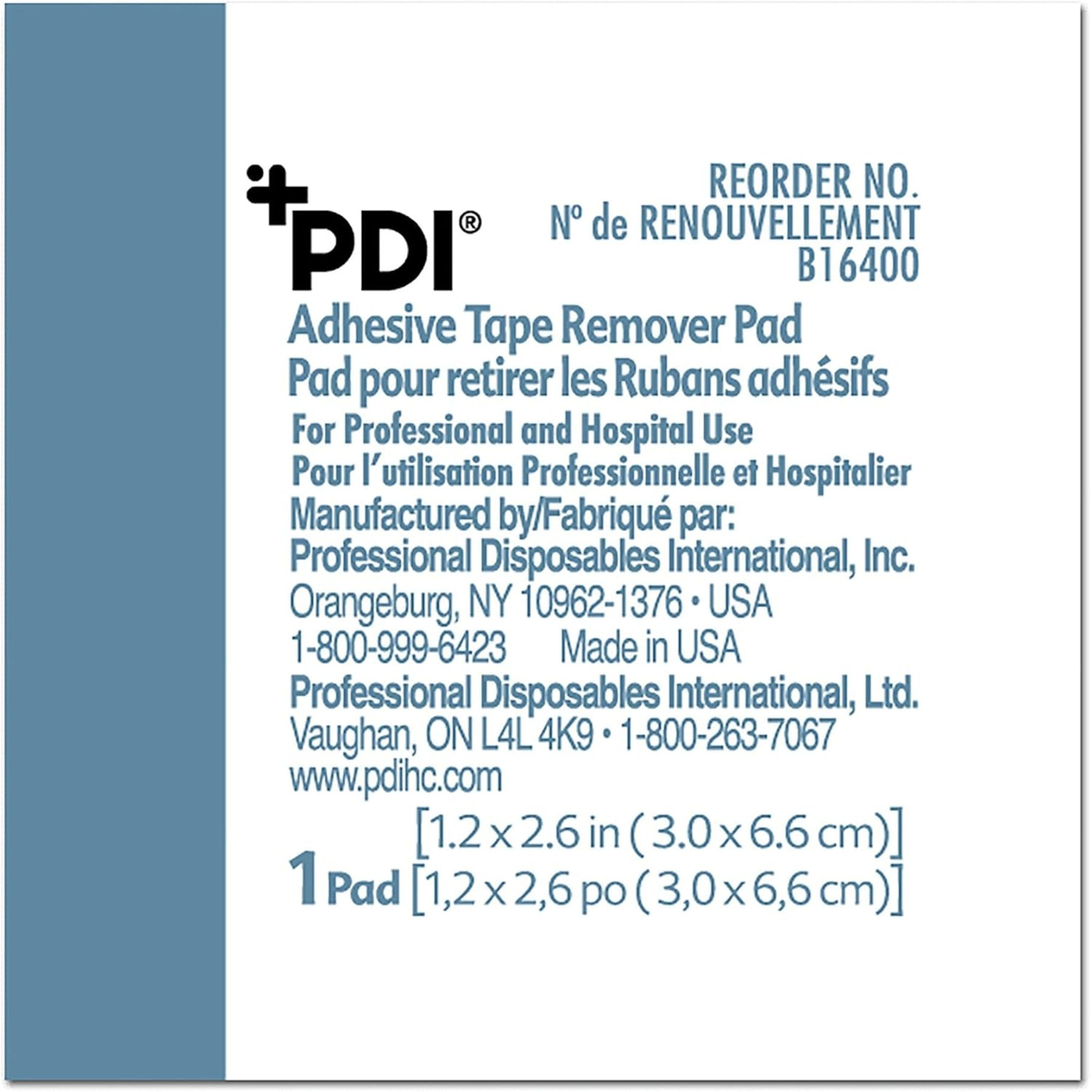 PDI Adhesive Tape Remover Pad, 1-1/4 X 2-5/8" , B16400, Box of 100