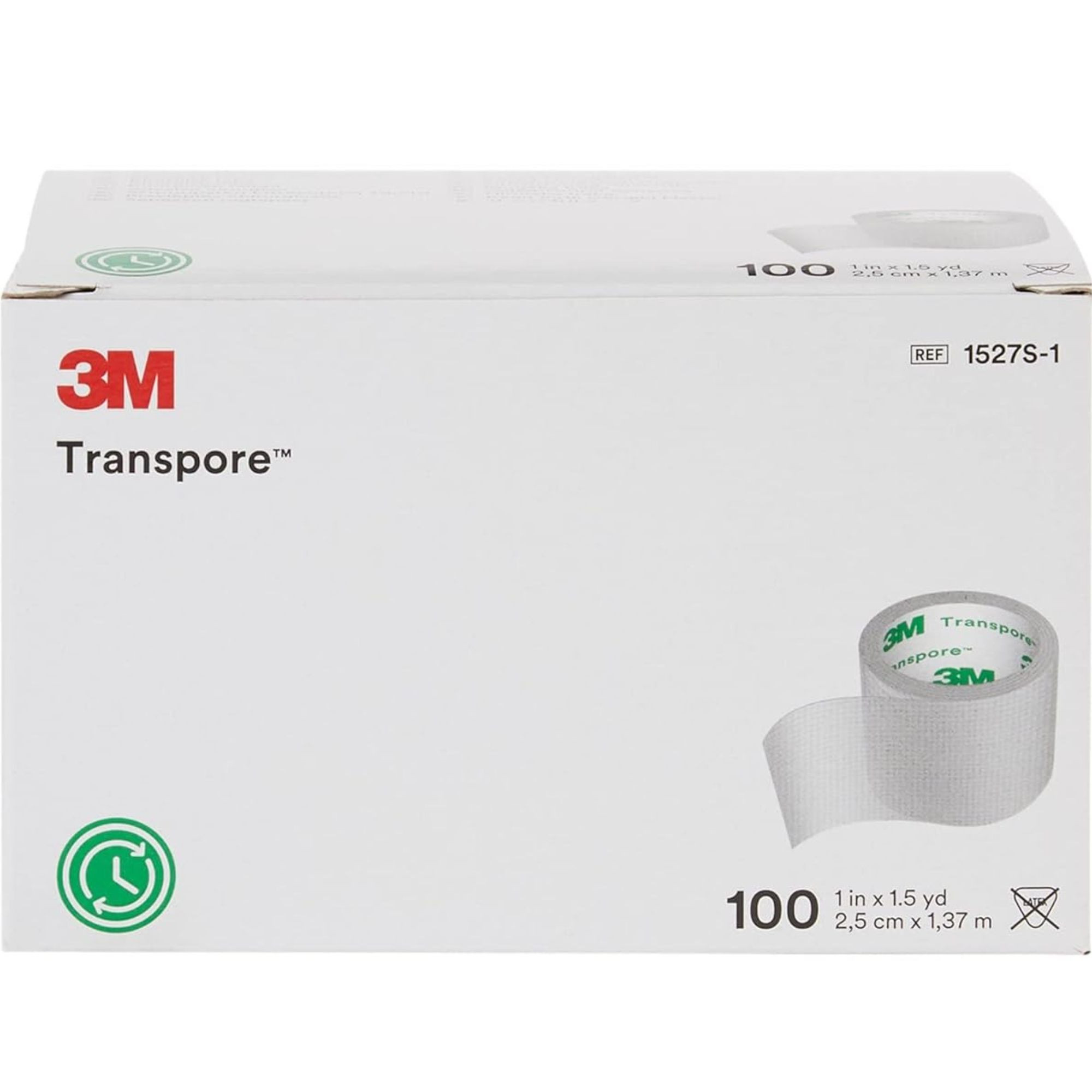 3M Transpore Water Resistant Plastic Medical Tape, 1" X 1.5 yd, 1527S-1, Box of 100