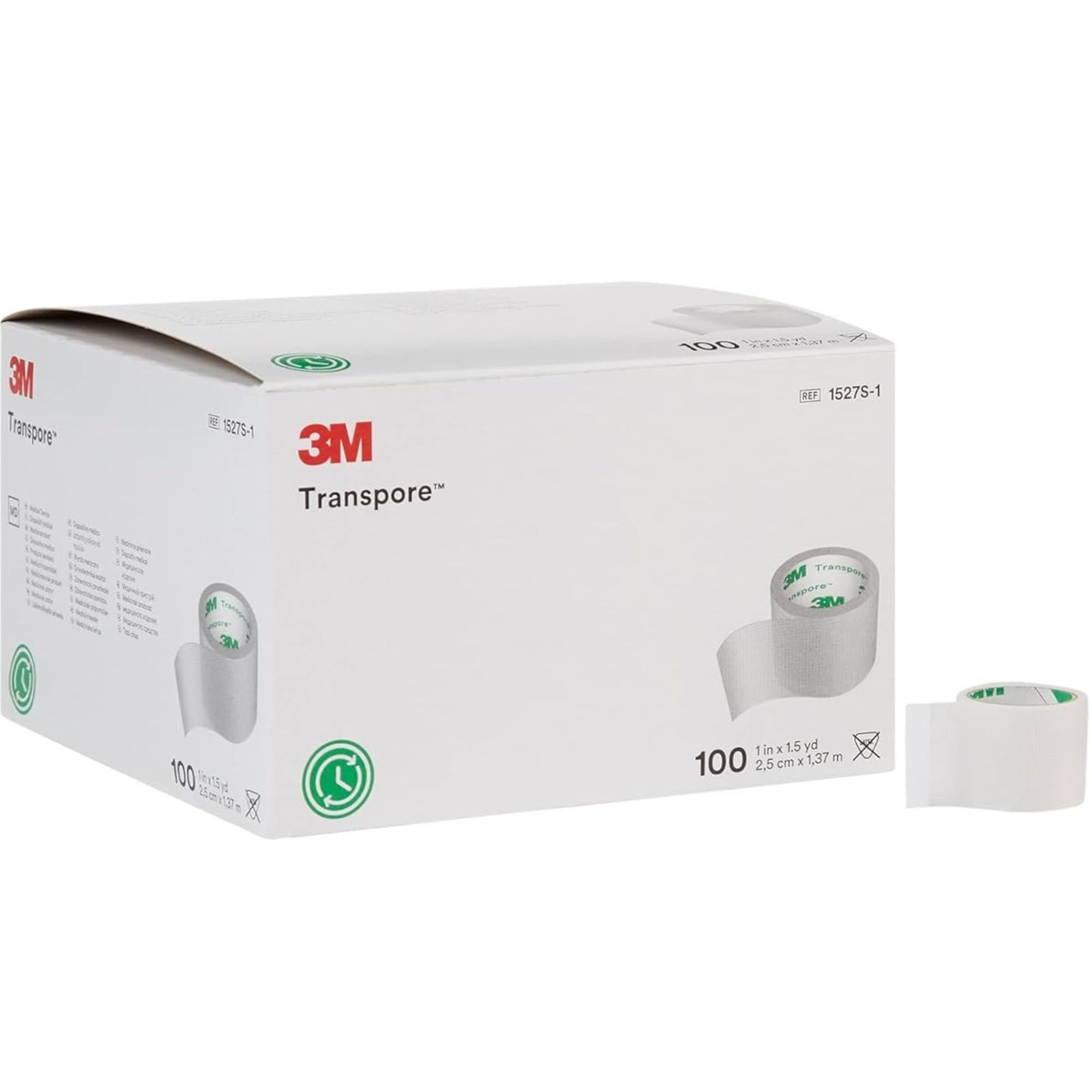 3M Transpore Water Resistant Plastic Medical Tape, 1" X 1.5 yd