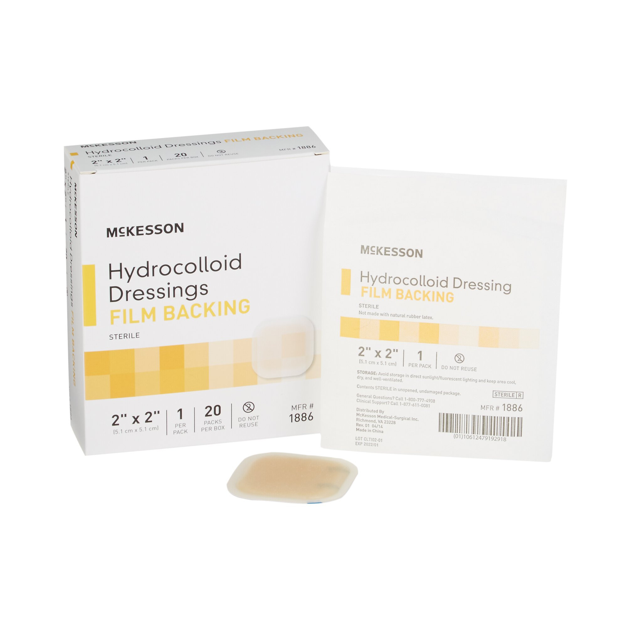 McKesson Hydrocolloid Dressings Film Backing, 2 X 2", 1886, Box of 20