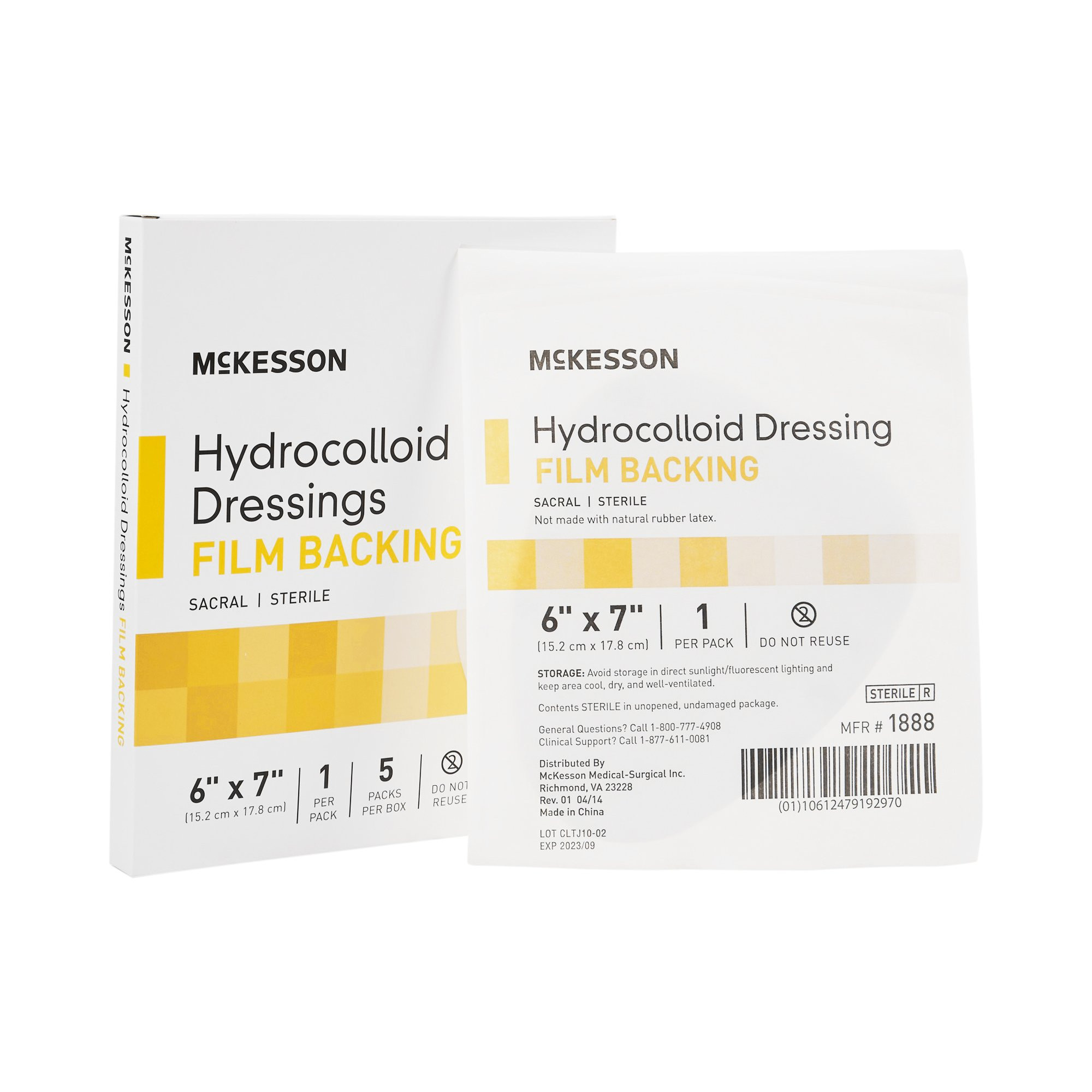 McKesson Hydrocolloid Dressings Film Backing, 6 X 7", 1888, Box of 5