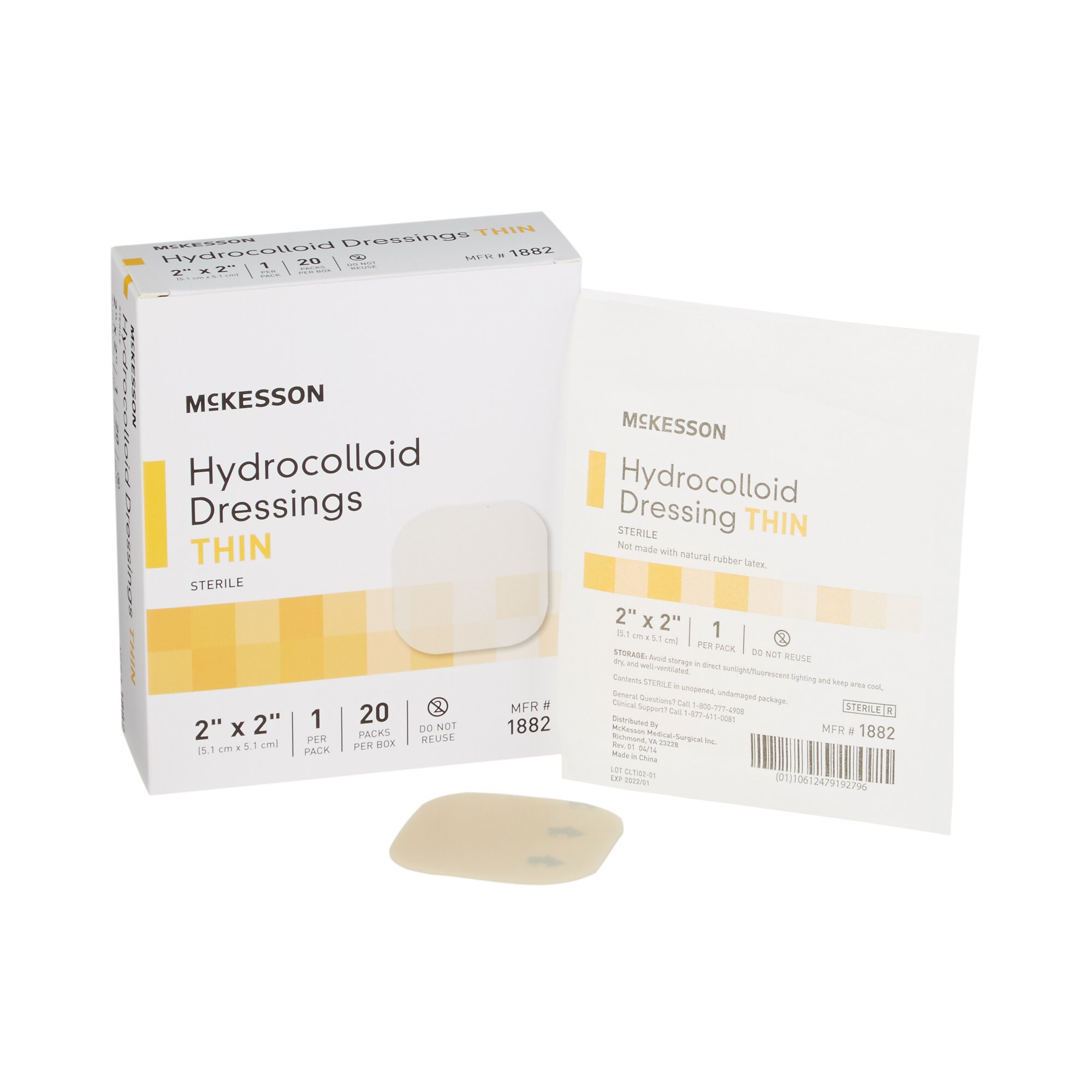 McKesson Hydrocolloid Dressings Thin, 2 X 2", 1882, Box of 20
