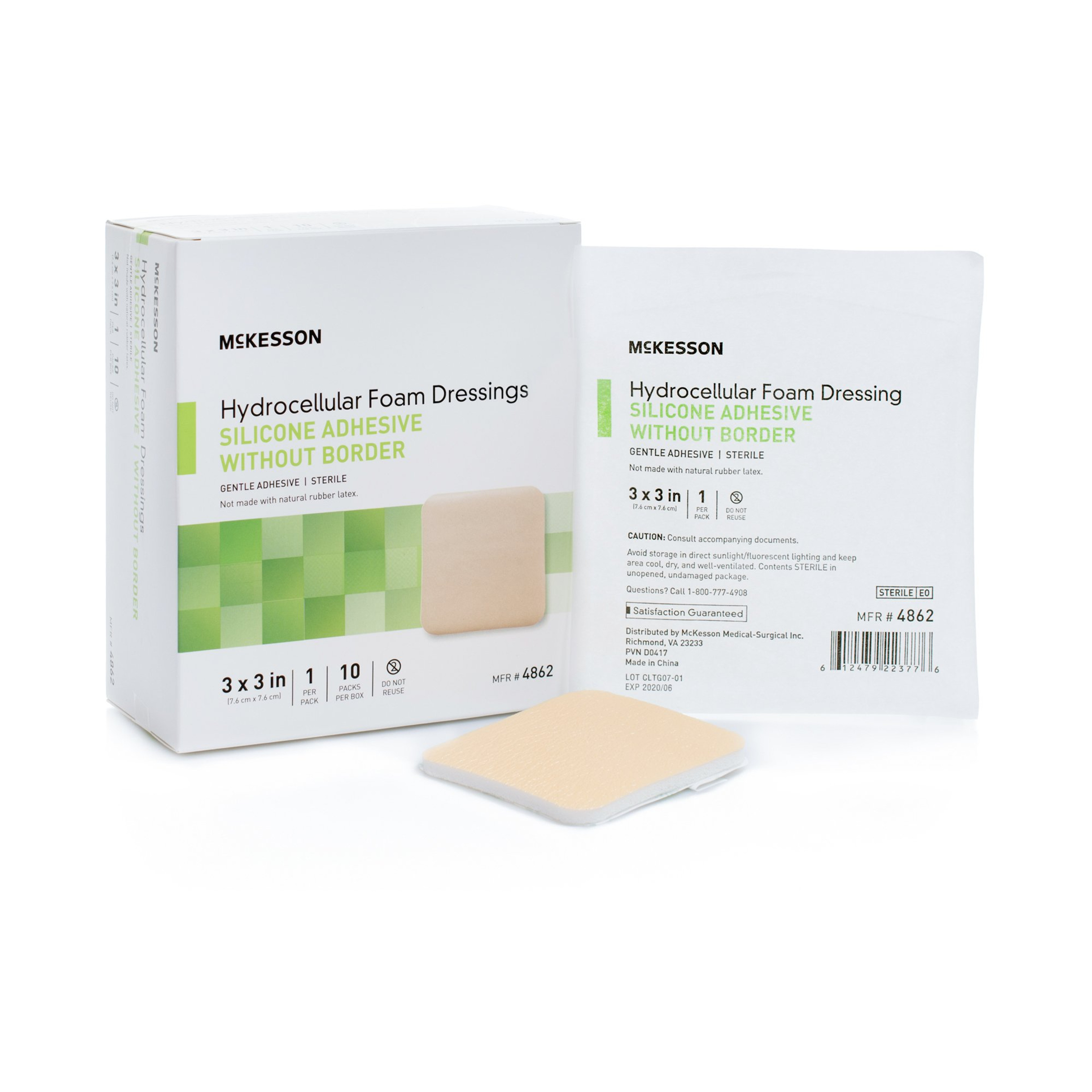 McKesson Hydrocellular Foam Dressings Silicone Adhesive without Border, 3 X 3", 4862, Box of 10