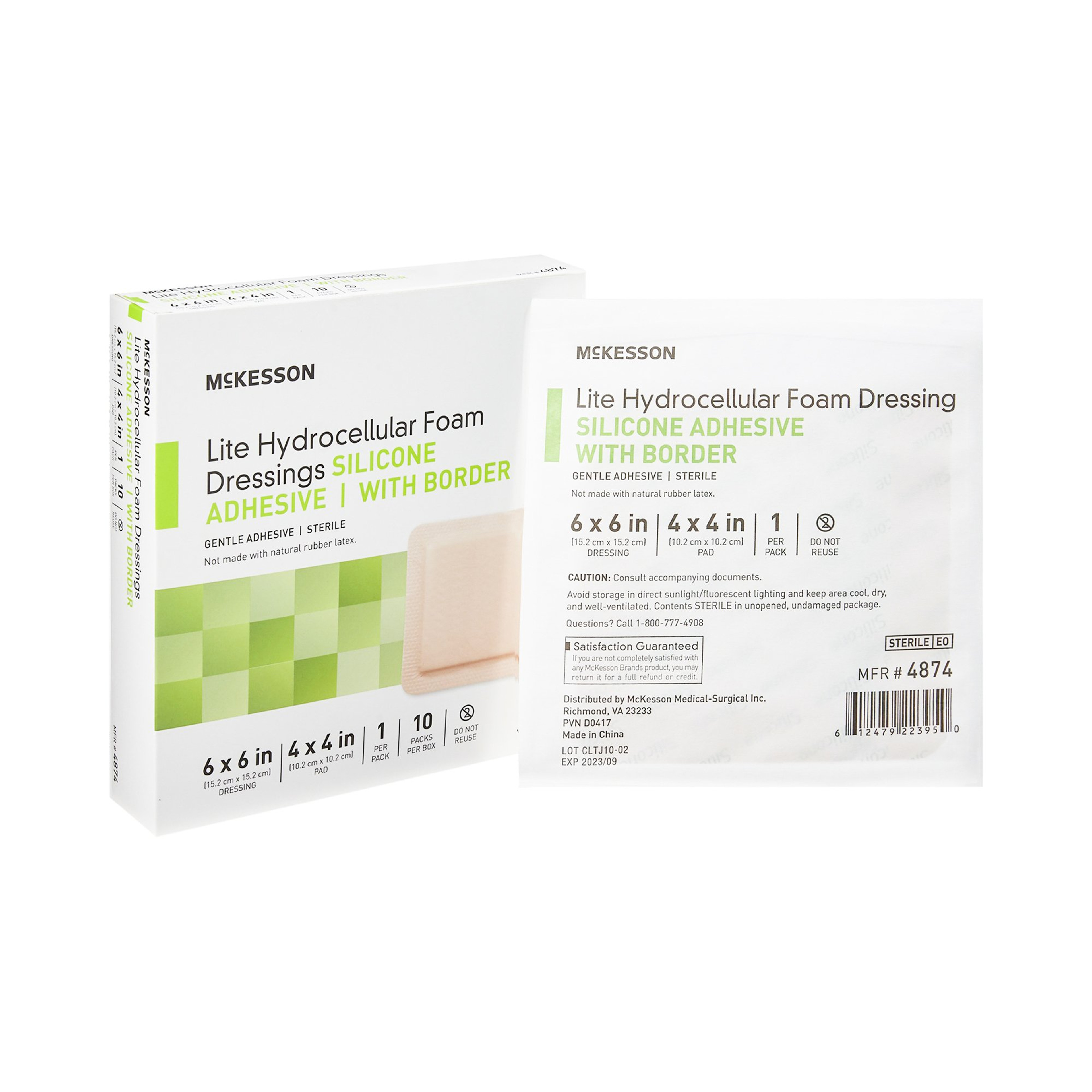 McKesson Lite Hydrocellular Foam Dressings Silicone Adhesive with Border, 6 X 6", 4874, Box of 10