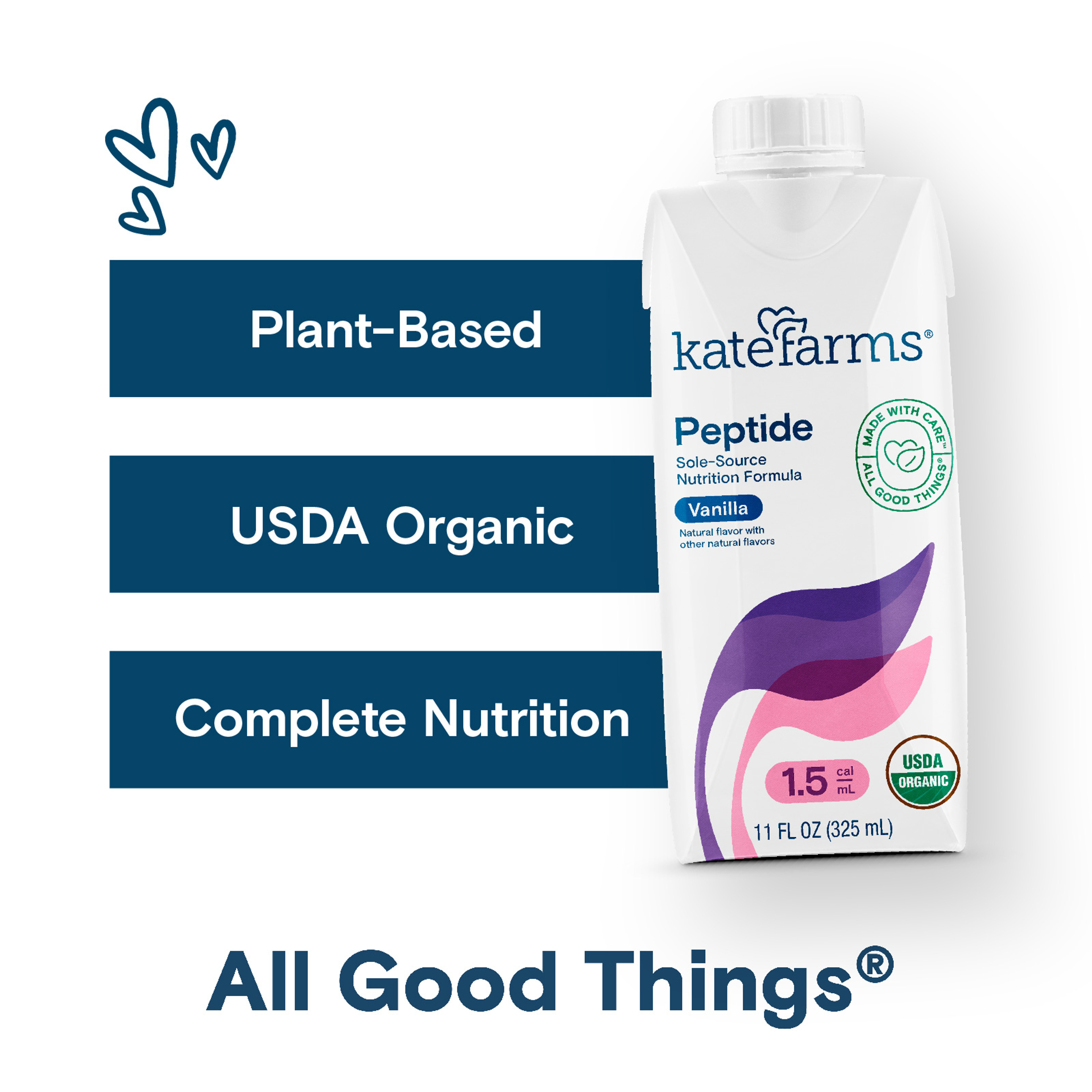 Kate Farms Peptide 1.5 Sole-Source Nutrition Formula, Vanilla, 11 oz.