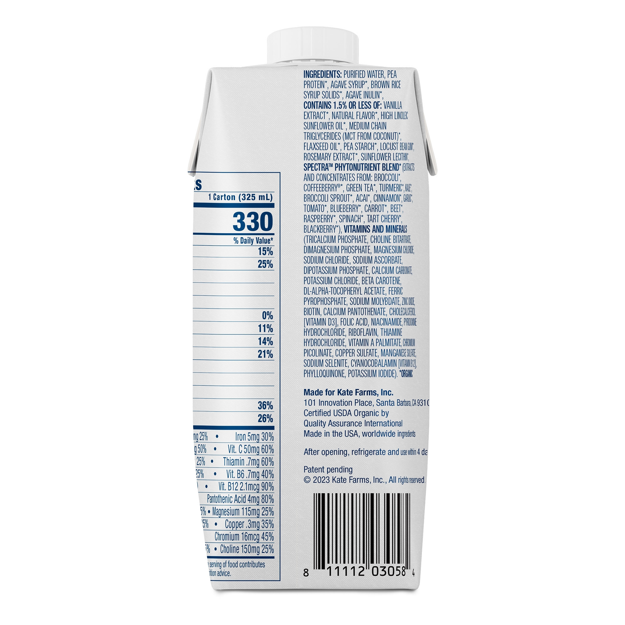 Kate Farms Nutrition Shake, Vanilla, 11 oz.