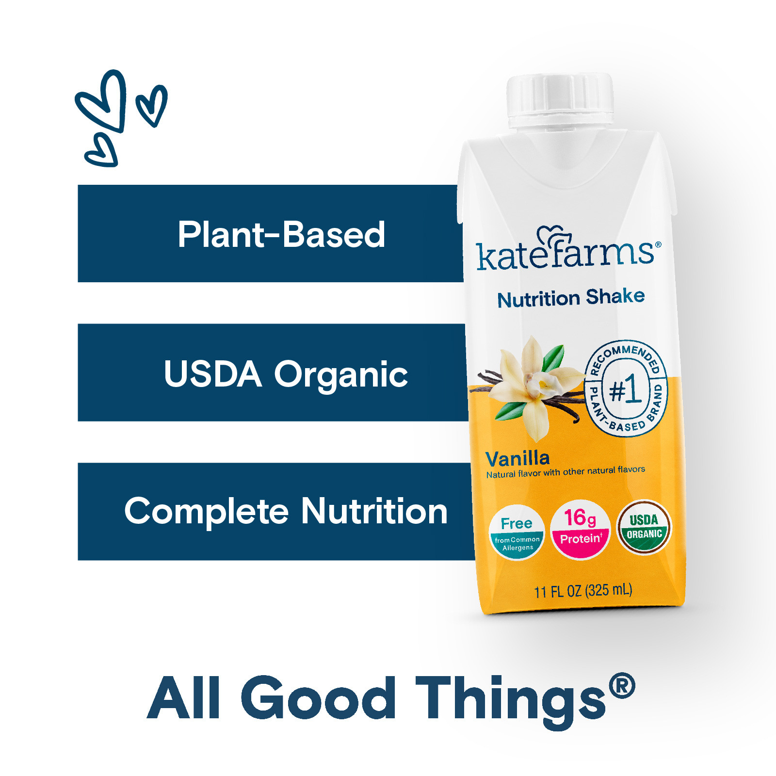 Kate Farms Nutrition Shake, Vanilla, 11 oz.