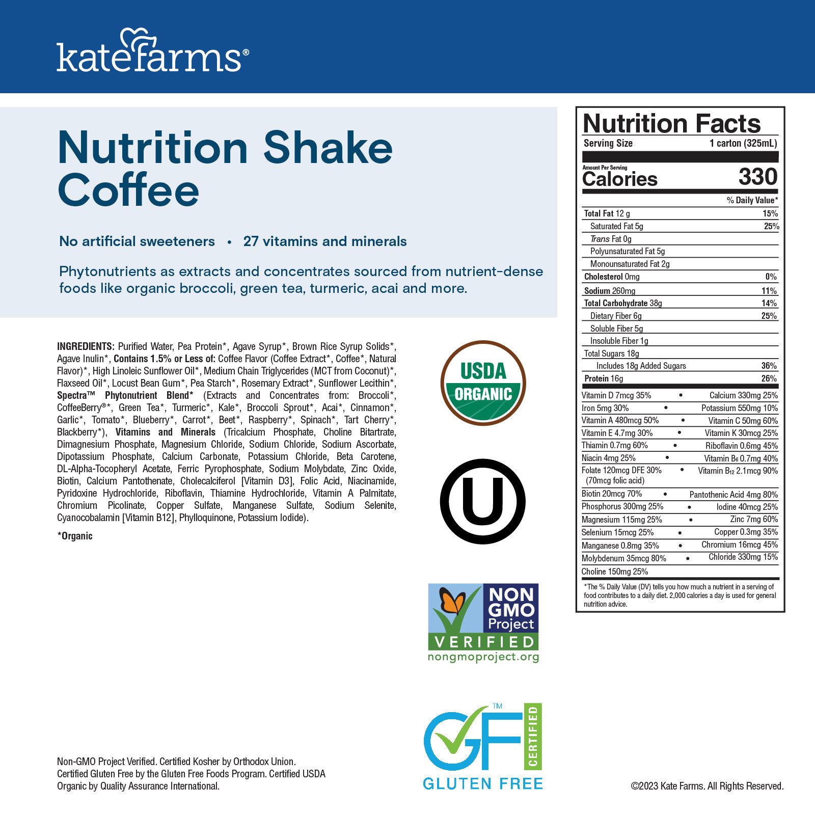 Kate Farms Nutrition Shake, Coffee, 11 oz.