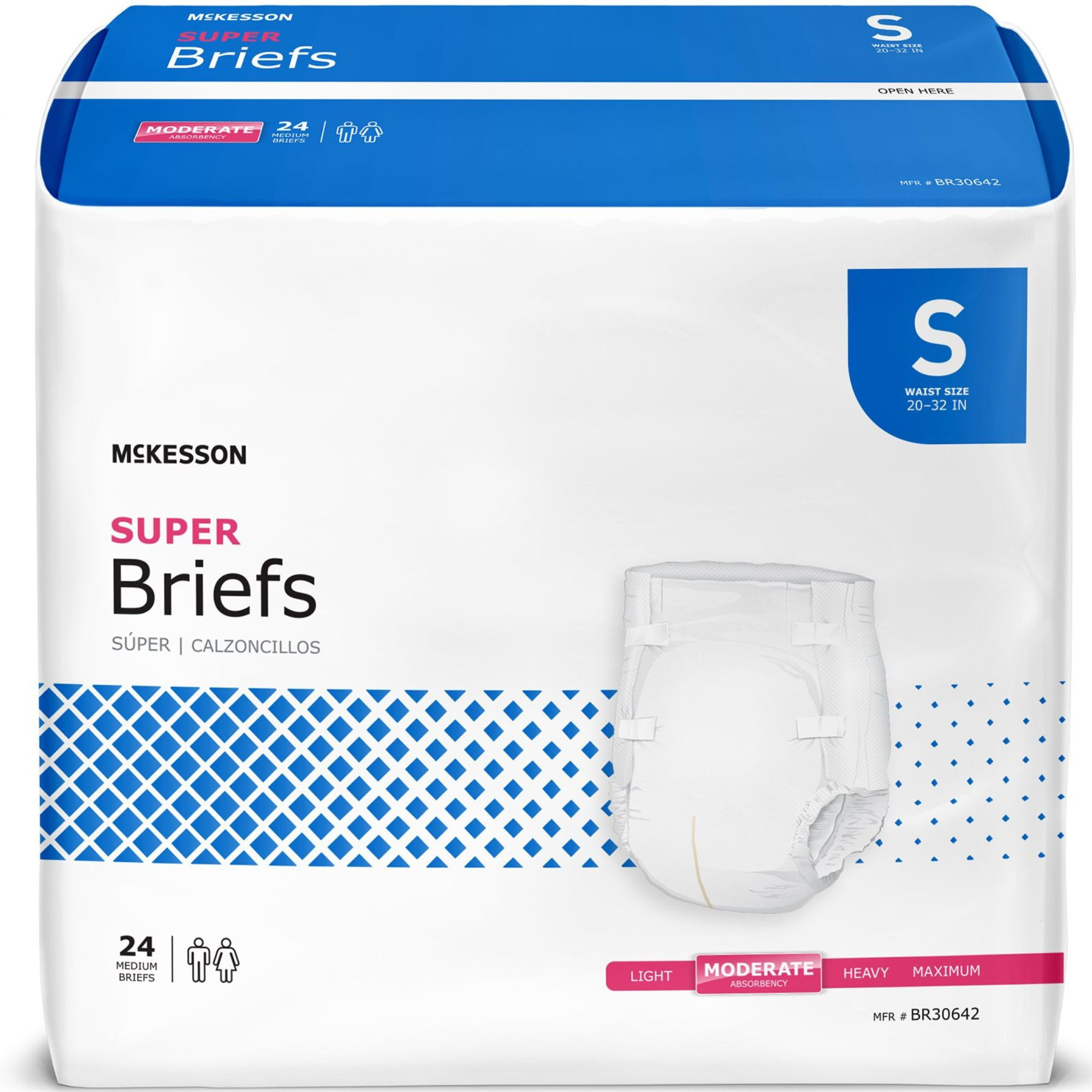 McKesson Super Brief Adult Diapers with Tabs, Moderate Absorbency, BR30643, White - Medium (32-44") - Case of 96