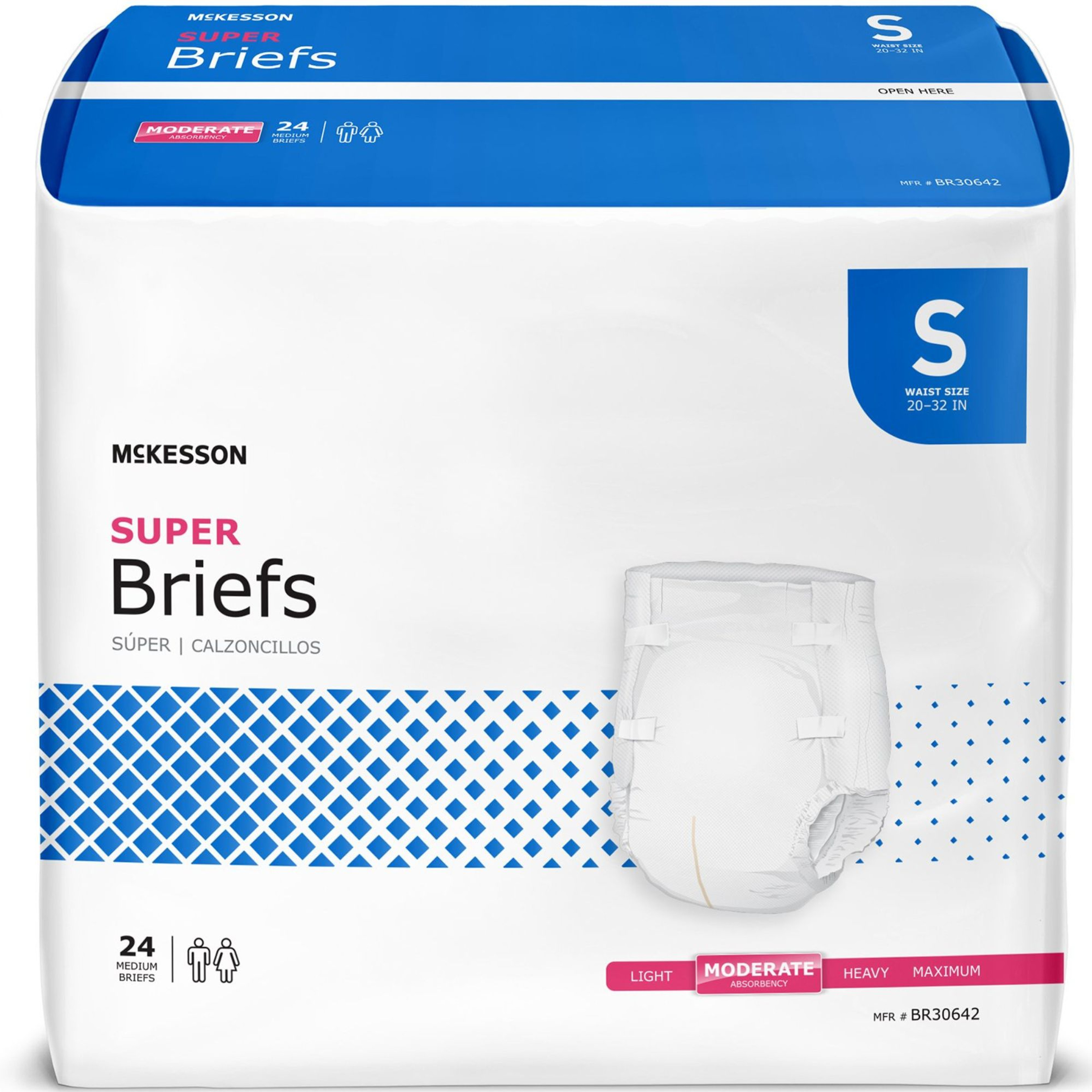 McKesson Super Brief Adult Diapers with Tabs, Moderate Absorbency, BR30643, White - Medium (32-44") - Case of 96