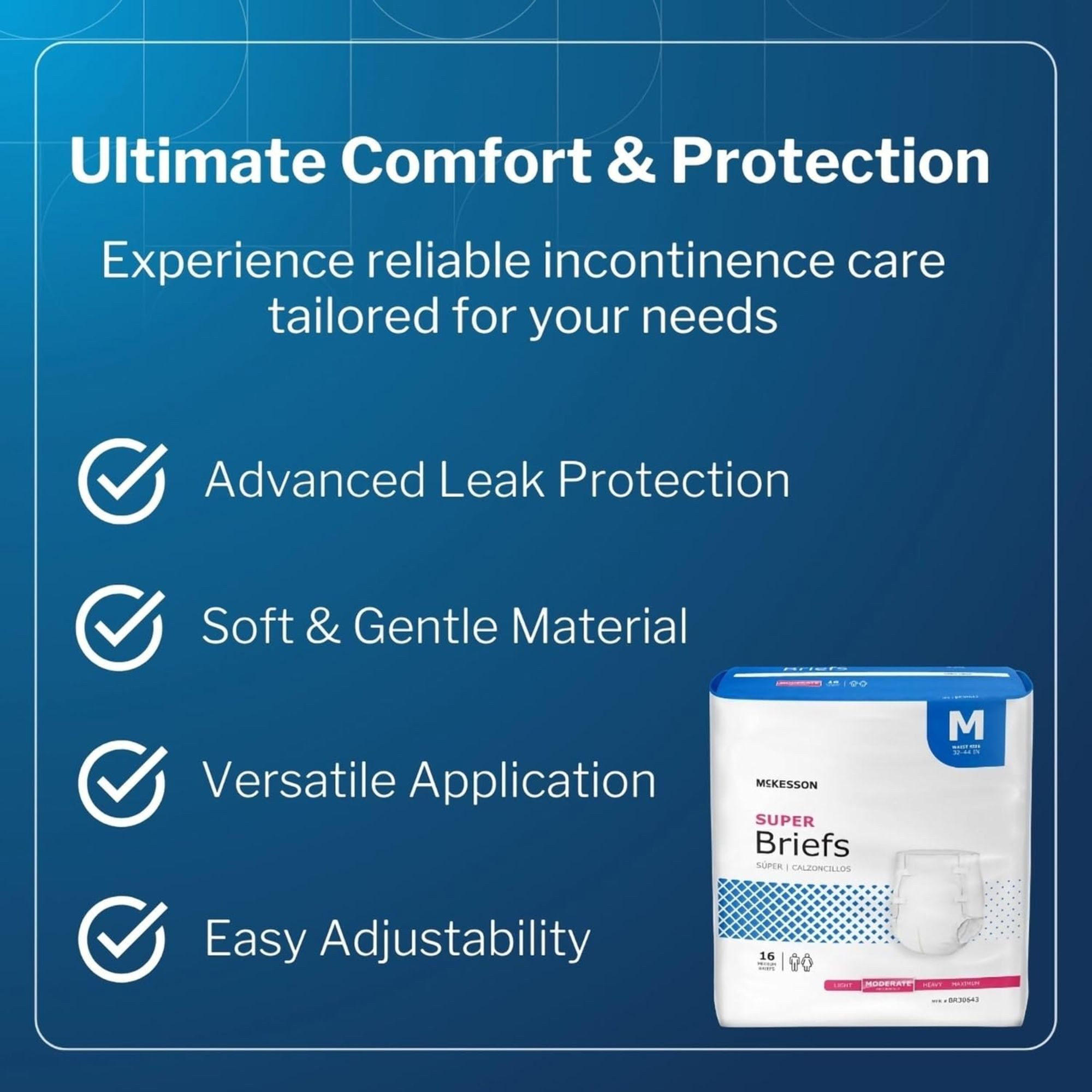 McKesson Super Brief Adult Diapers with Tabs, Moderate Absorbency, BR30643, White - Medium (32-44") - Case of 96