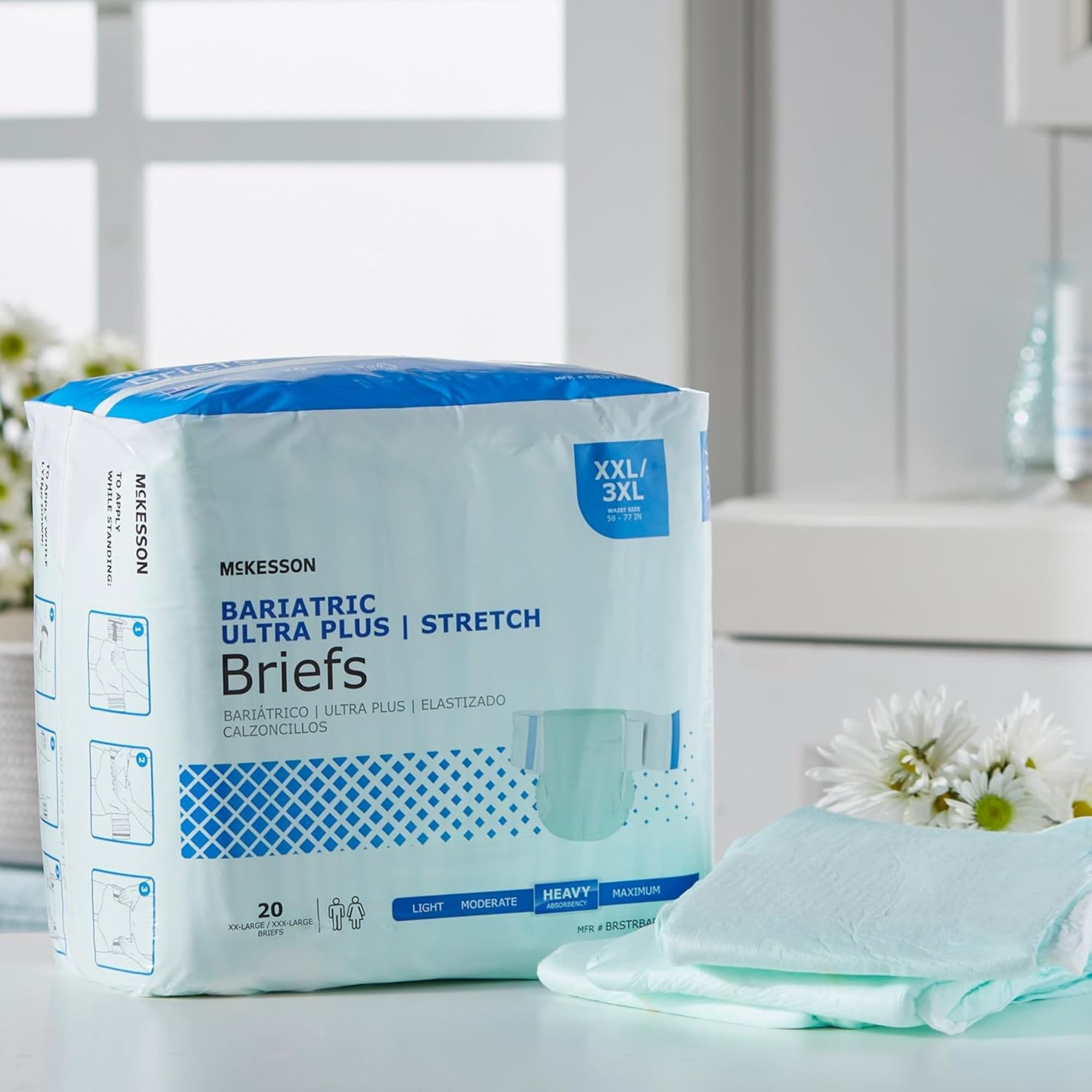 McKesson Bariatric Ultra Plus Stretch Brief Adult Diapers with Tabs, Heavy Absorbency, BRSTRBAR, Light Green - 2XL/3XL (58-77") - Bag of 20