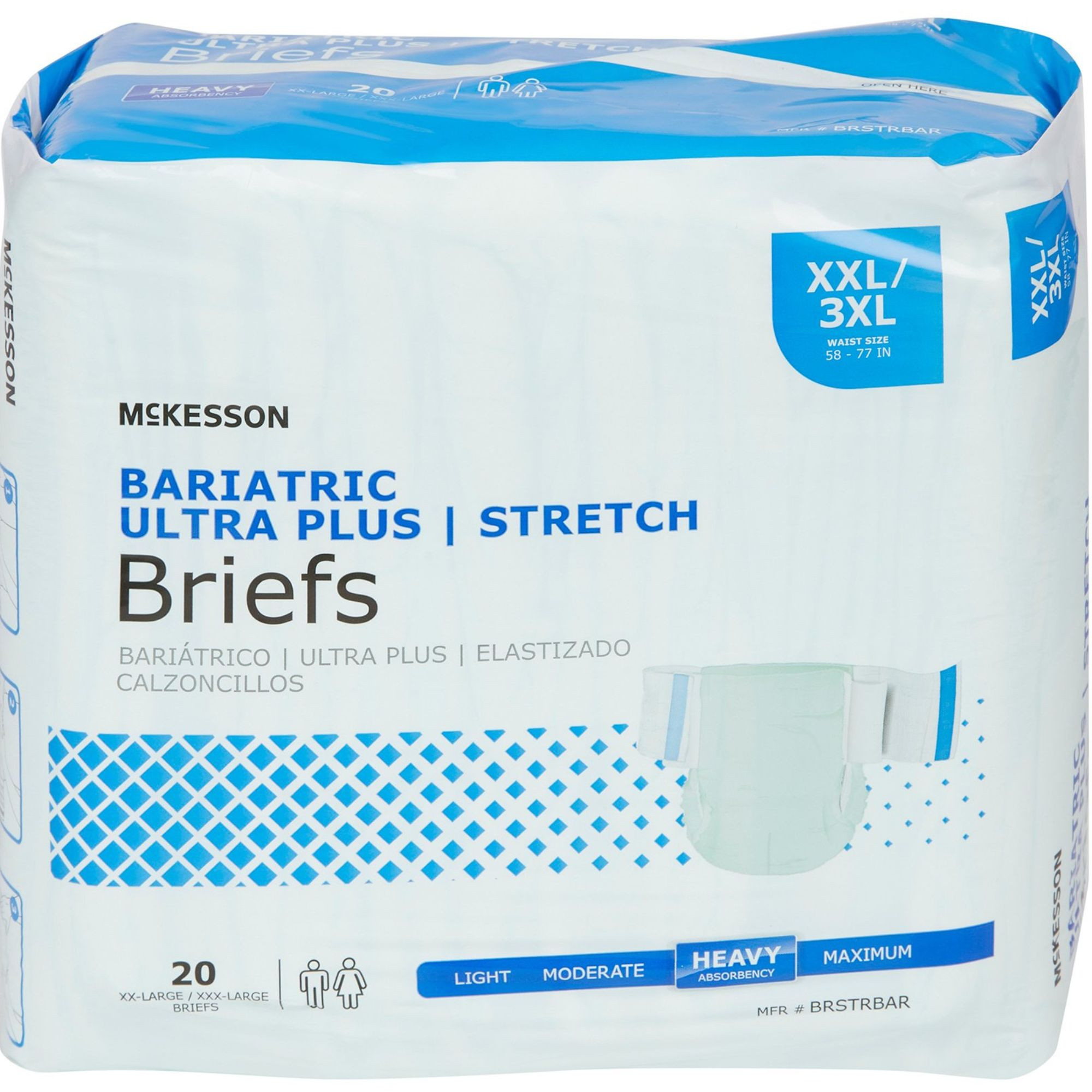 McKesson Bariatric Ultra Plus Stretch Brief Adult Diapers with Tabs, Heavy Absorbency, BRSTRBAR, Light Green - 2XL/3XL (58-77") - Bag of 20