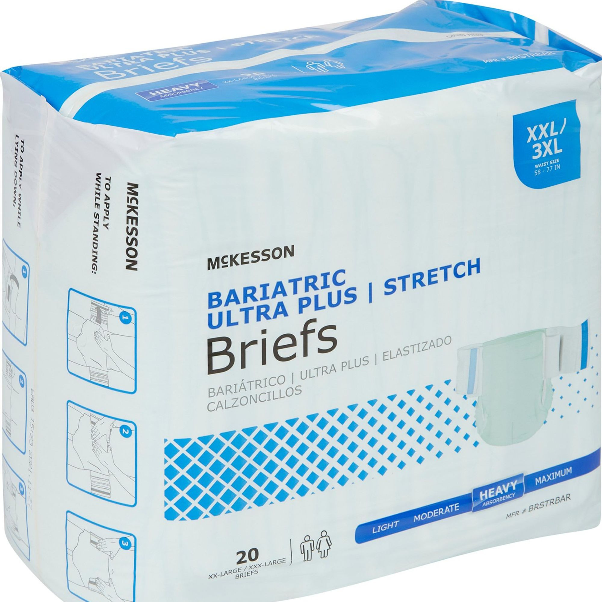 McKesson Bariatric Ultra Plus Stretch Brief Adult Diapers with Tabs, Heavy Absorbency, BRSTRBAR, Light Green - 2XL/3XL (58-77") - Bag of 20