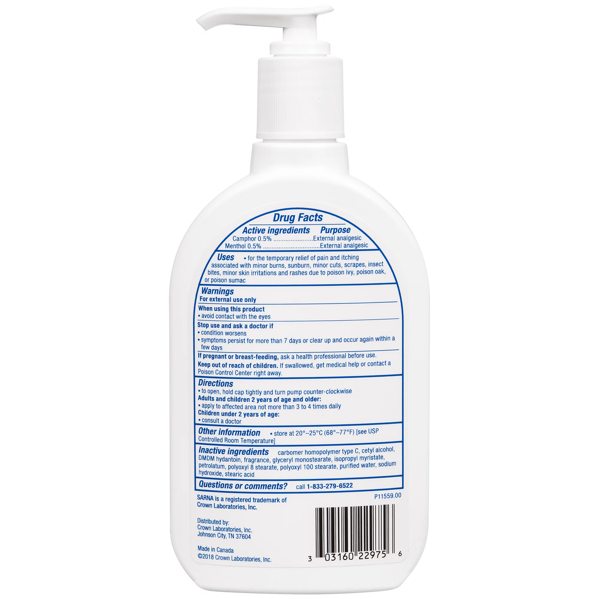 Sarna Original Anti-Itch External Analgesic Lotion, 0.5% Strength, 7.5 oz., 00316022975, 1 Each