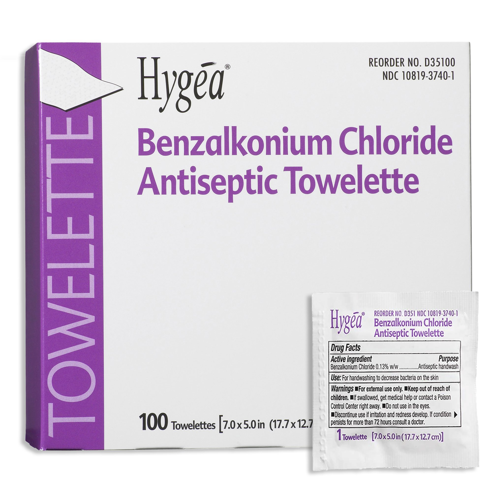 Hygea Benzalkonium Chloride Antiseptic Towelette, D35185, Case of 2000 (20 Boxes)