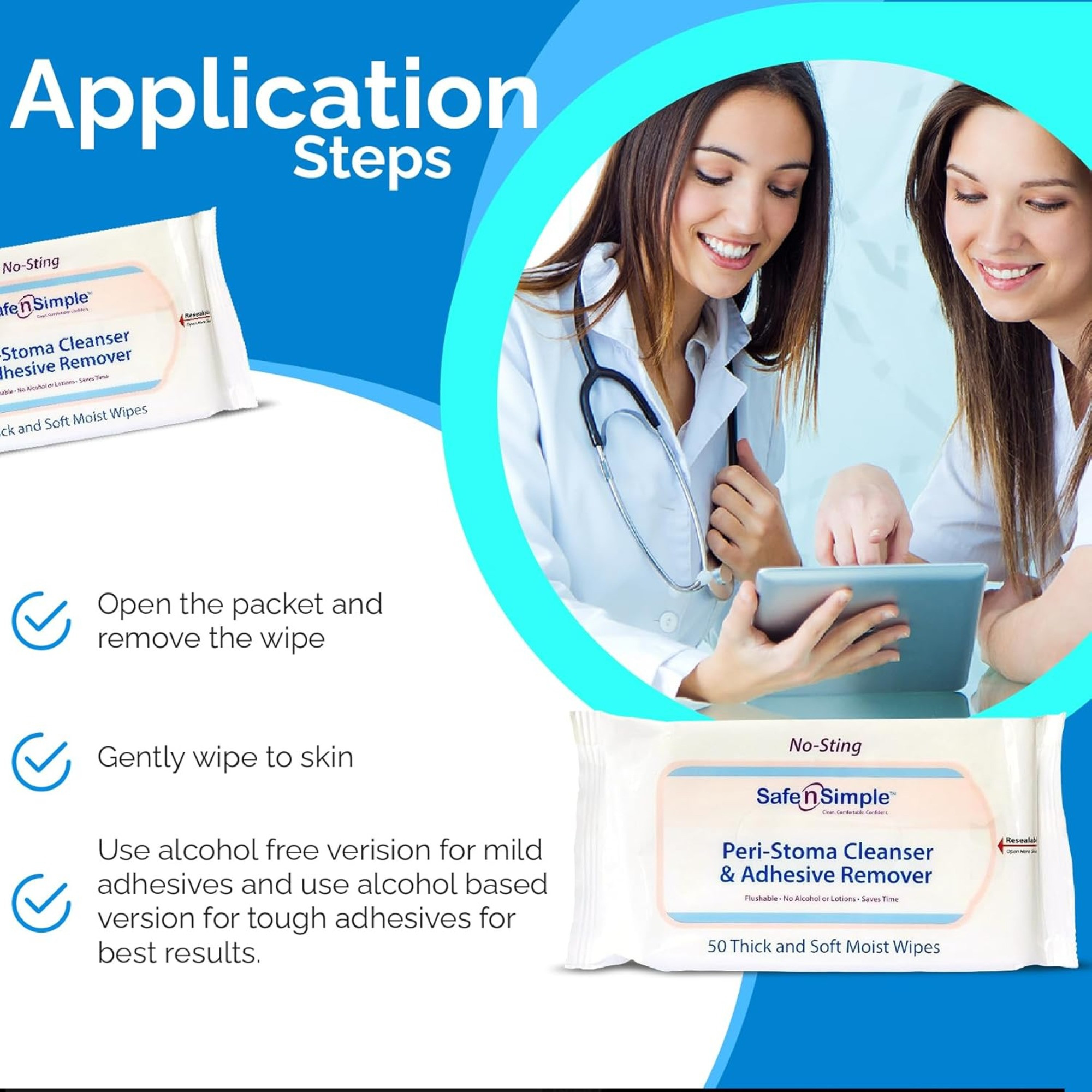 Safe n Simple Peri-Stoma Cleanser & Adhesive Remover Wipes