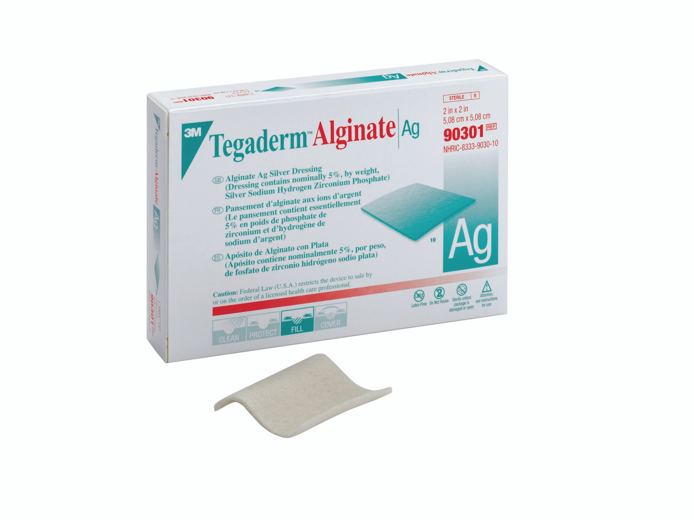 3M Tegaderm Alginate Ag Silver Dressing, 2 X 2", 90301, Box of 10