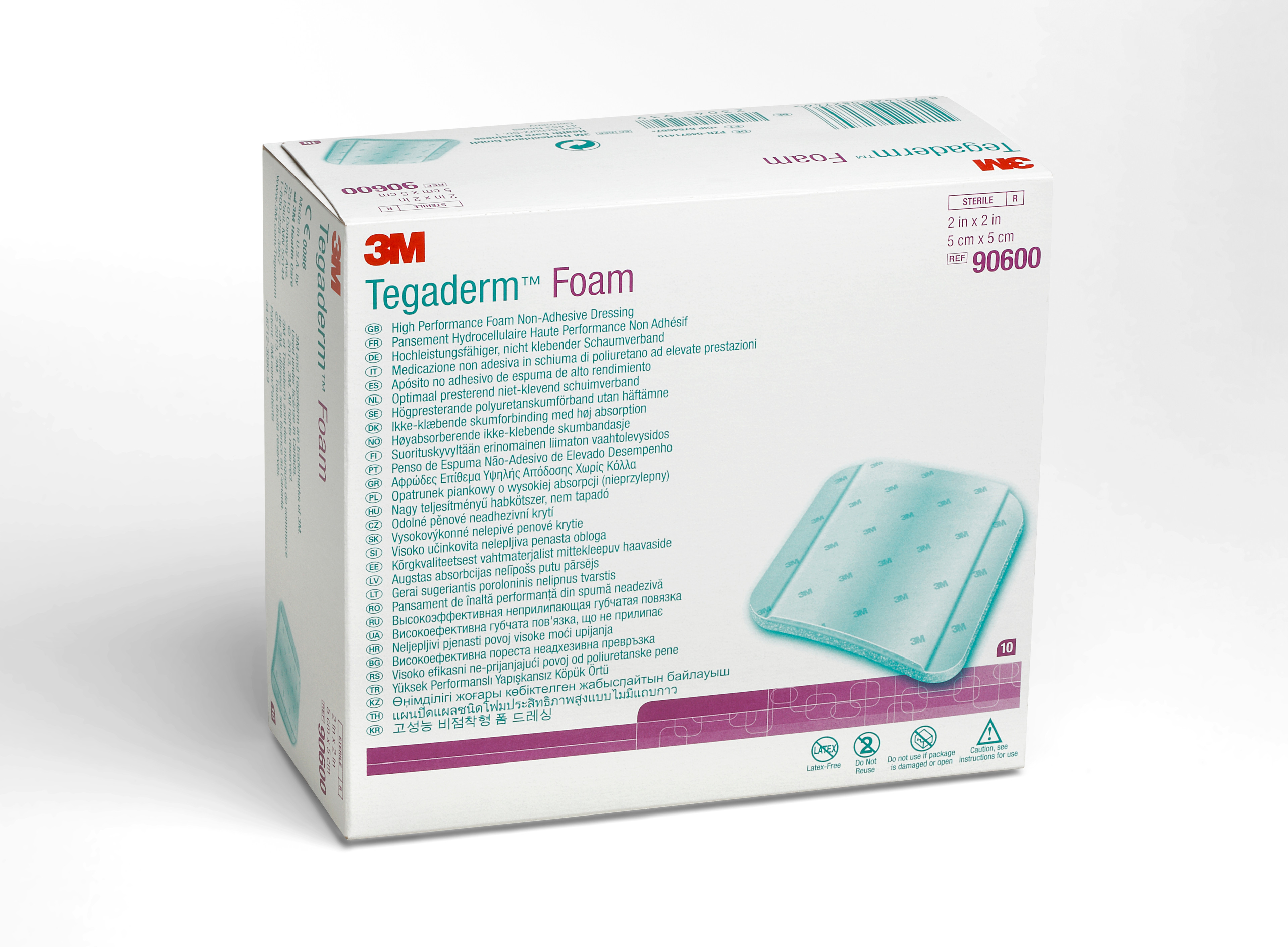 3M Tegaderm Foam High Performance Foam Non-Adhesive Dressing, 2 X 2", 90600, Box of 10