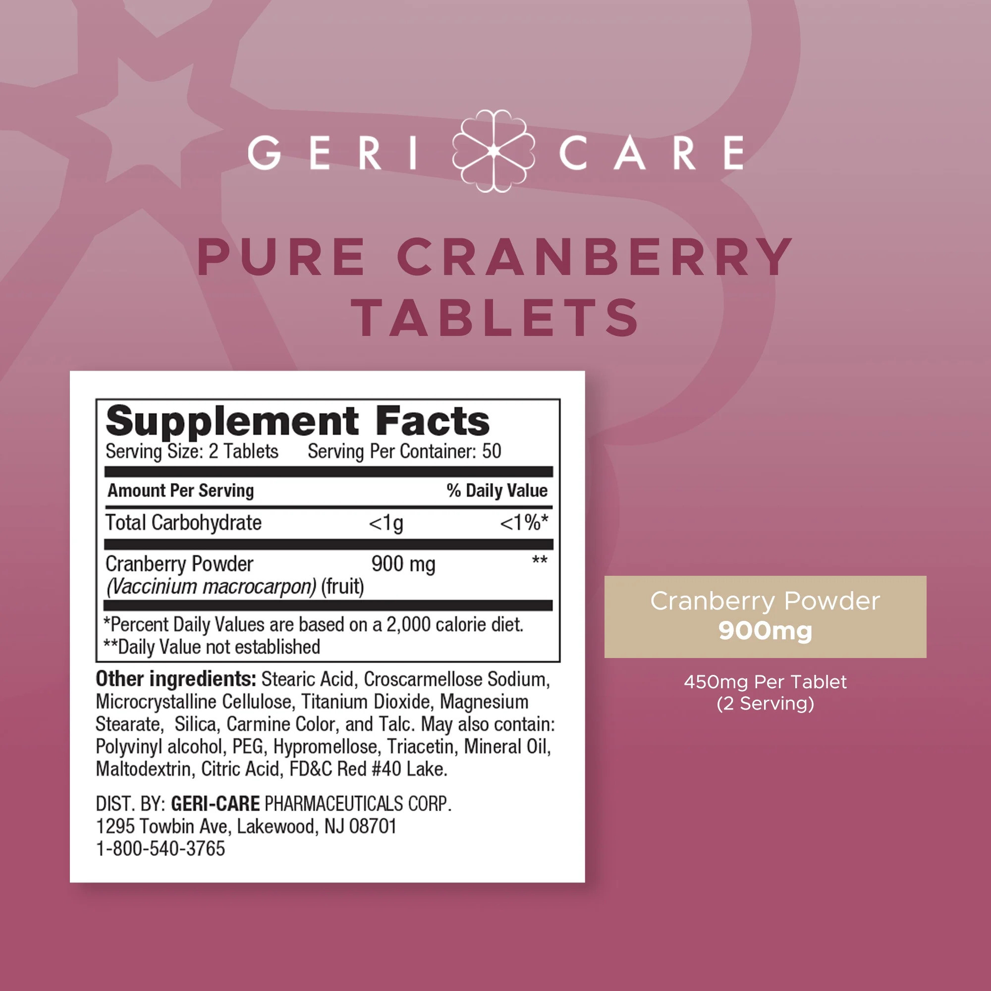Geri-Care Cranberry Supplement, 450 mg, 100 Tablets