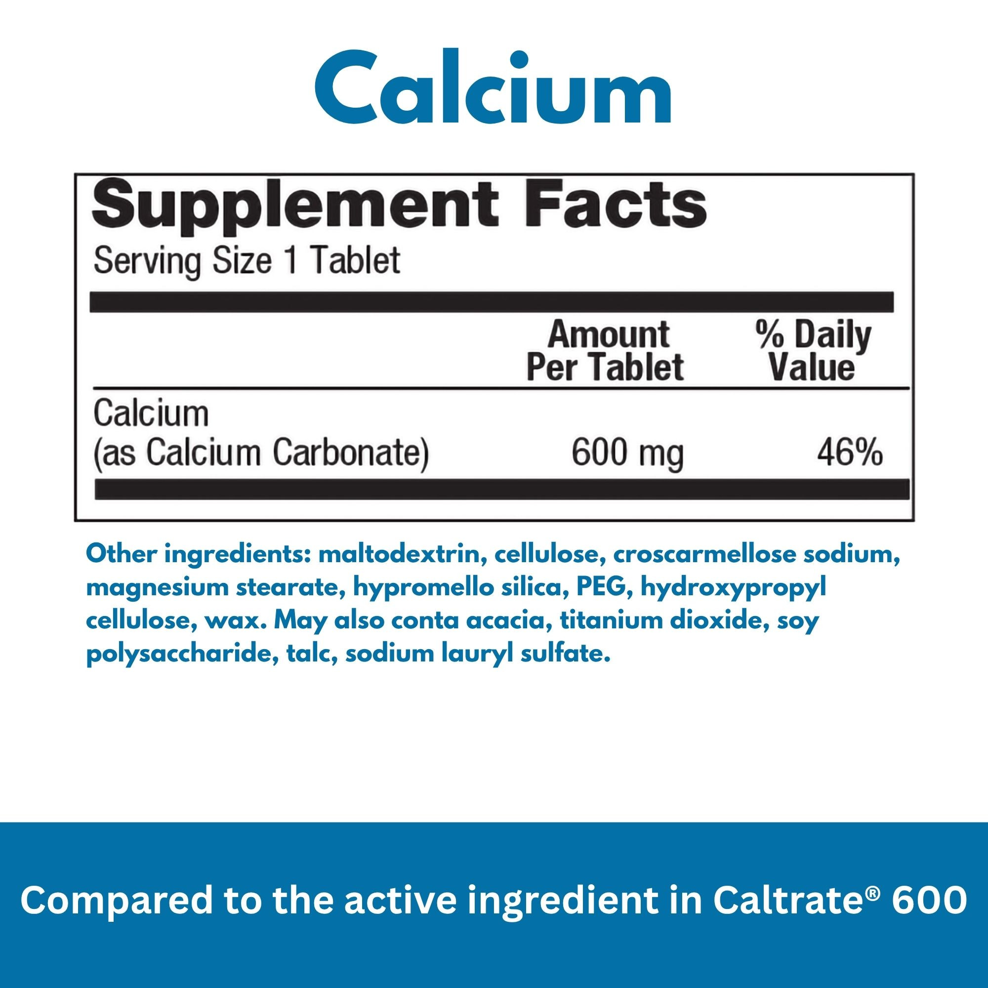 Geri-Care Calcium Dietary Supplement, 600 mg, 60 Tablets
