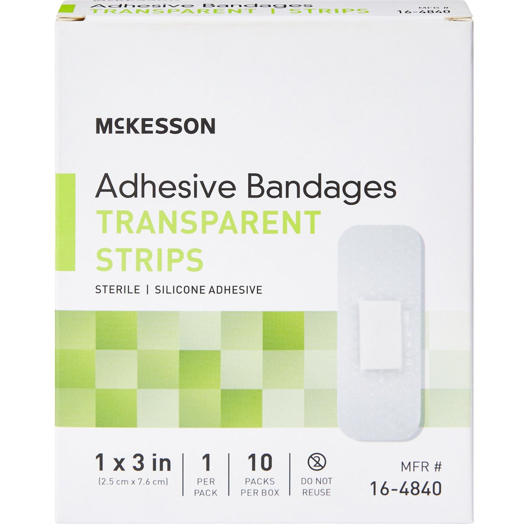 McKesson Transparent Adhesive Bandage Strips. 1 X 3", 16-4840, Box of 10