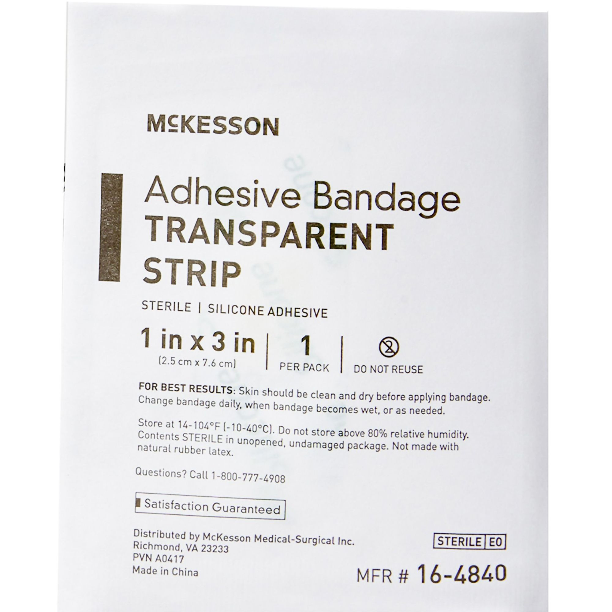 McKesson Transparent Adhesive Bandage Strips. 1 X 3", 16-4840, Box of 10