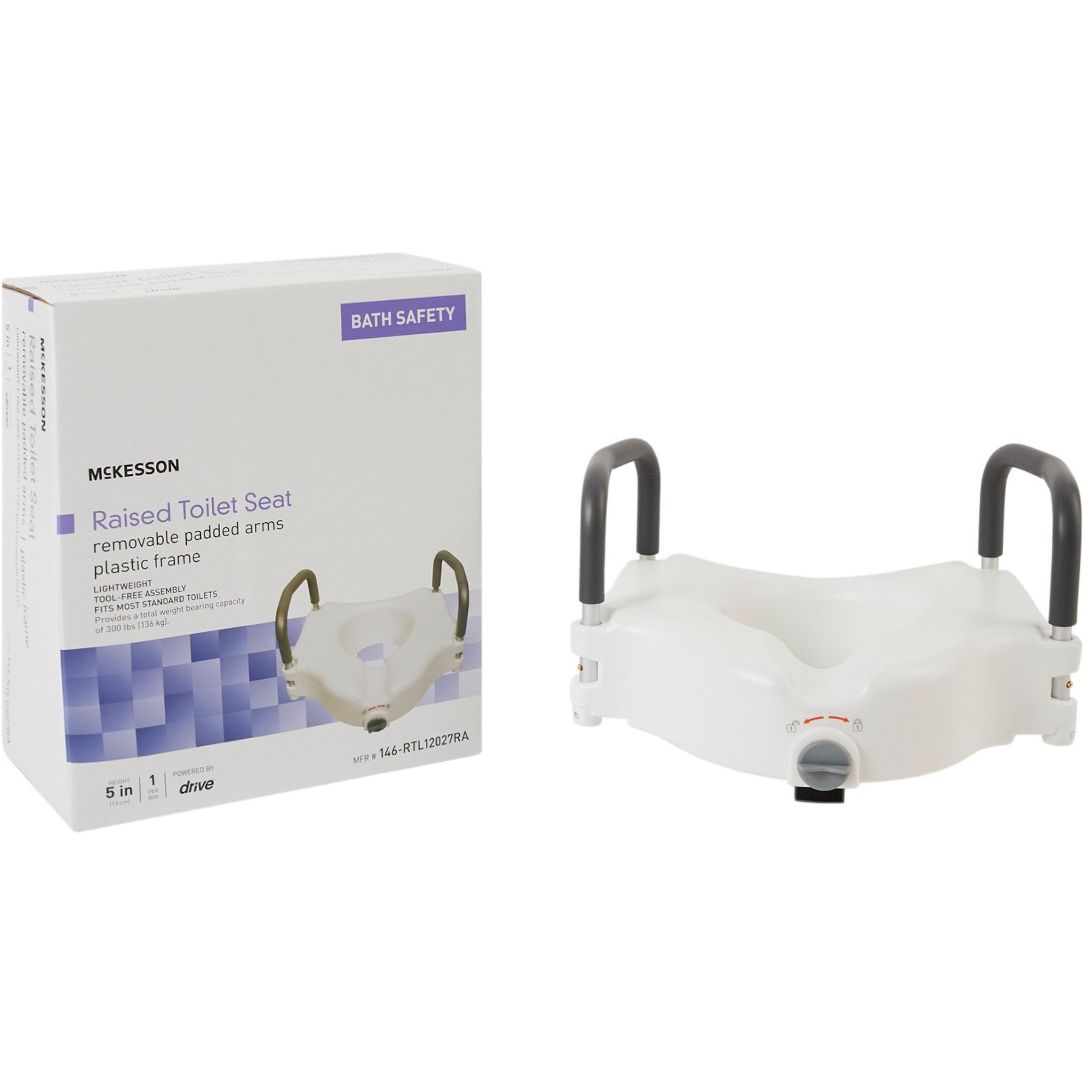 McKesson Raised Toilet Seat, Removable Padded Arms, Plastic Frame, 5" Height