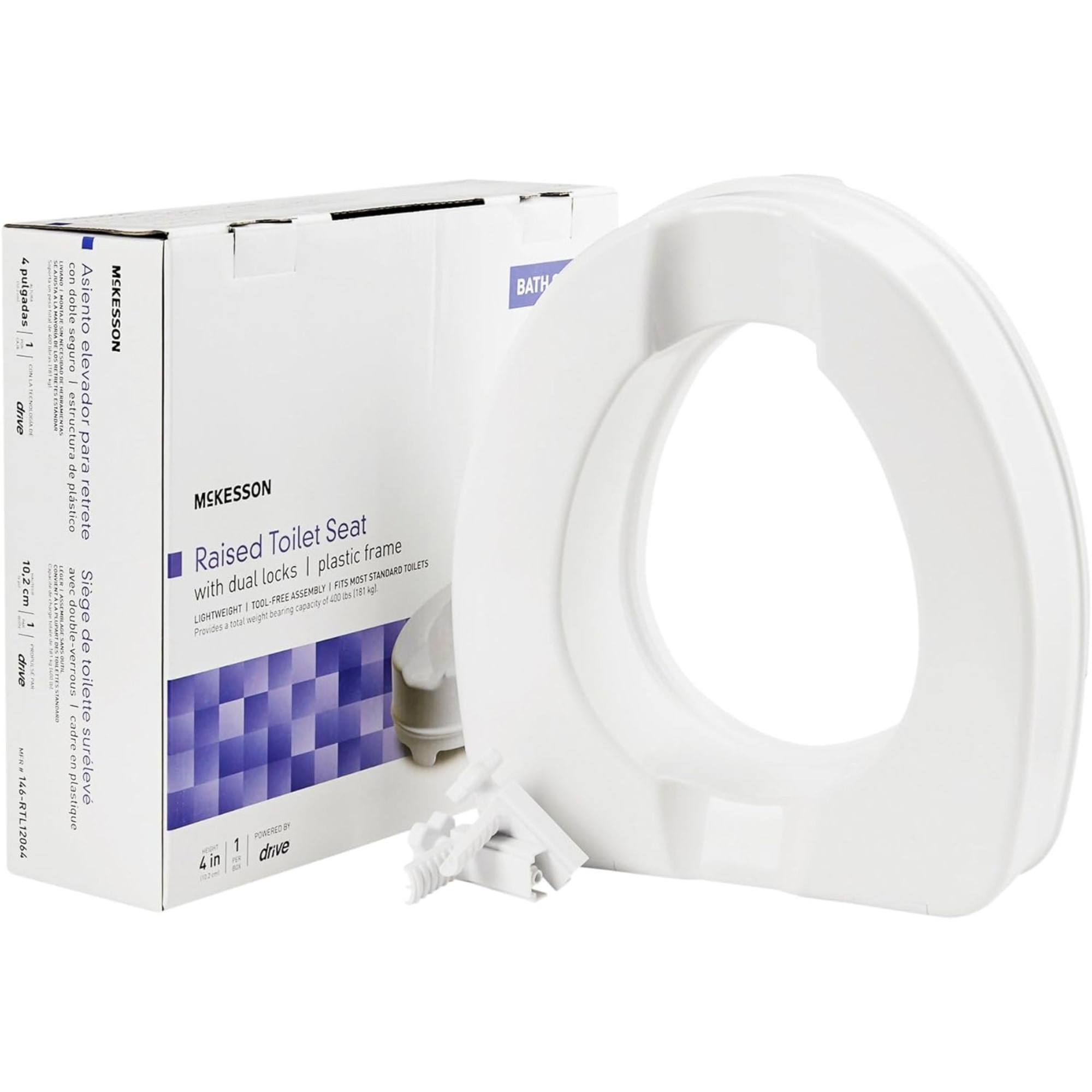 McKesson Raised Toilet Seat with Dual Locks, Plastic Frame, 4" Height