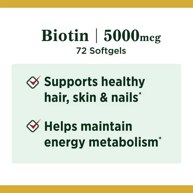 Nature's Bounty Biotin Supplement, 5000 mcg, 72 Softgels