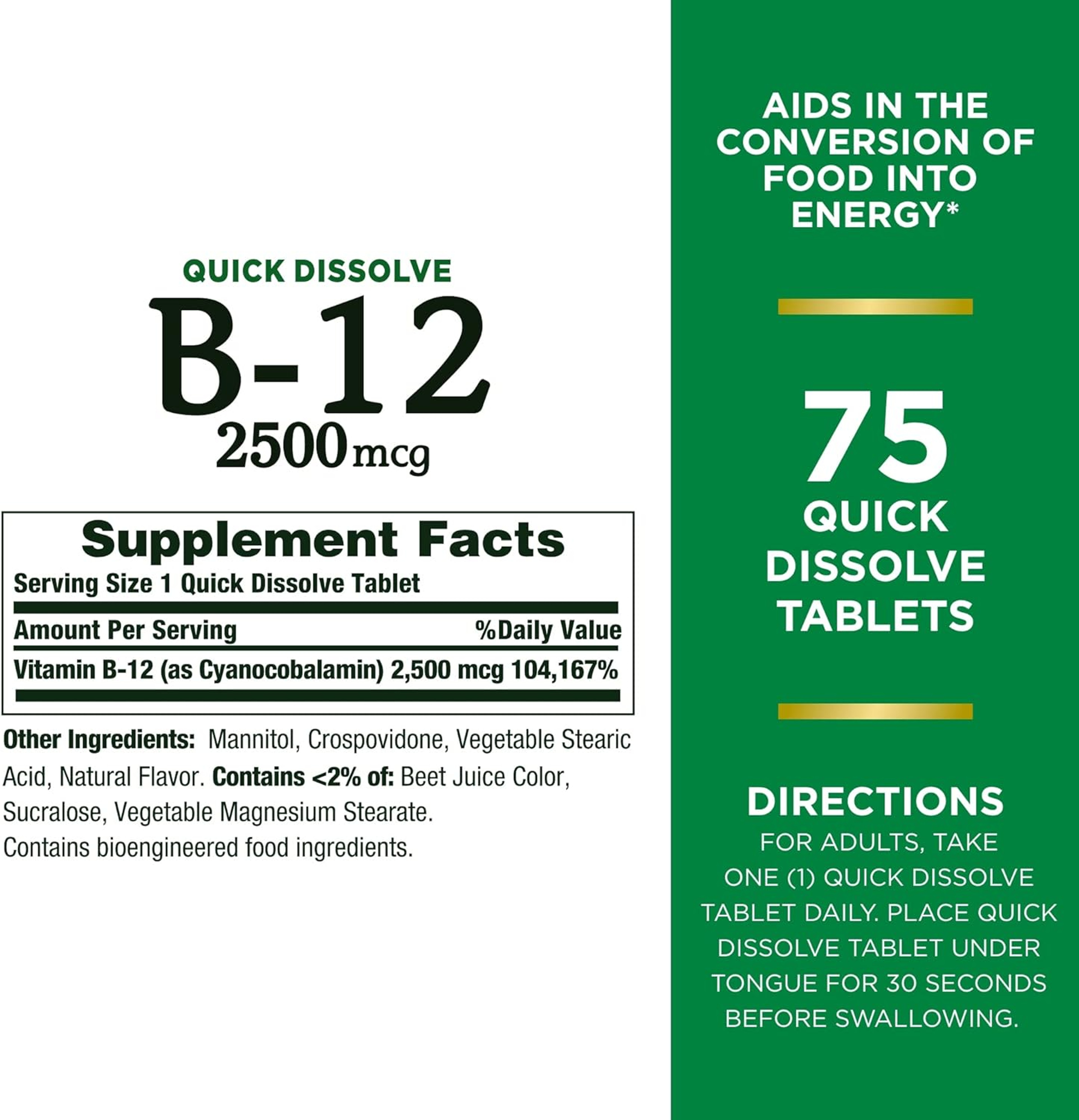Nature's Bounty Quick Dissolve B-12, 2500 mcg, 75 Tablets