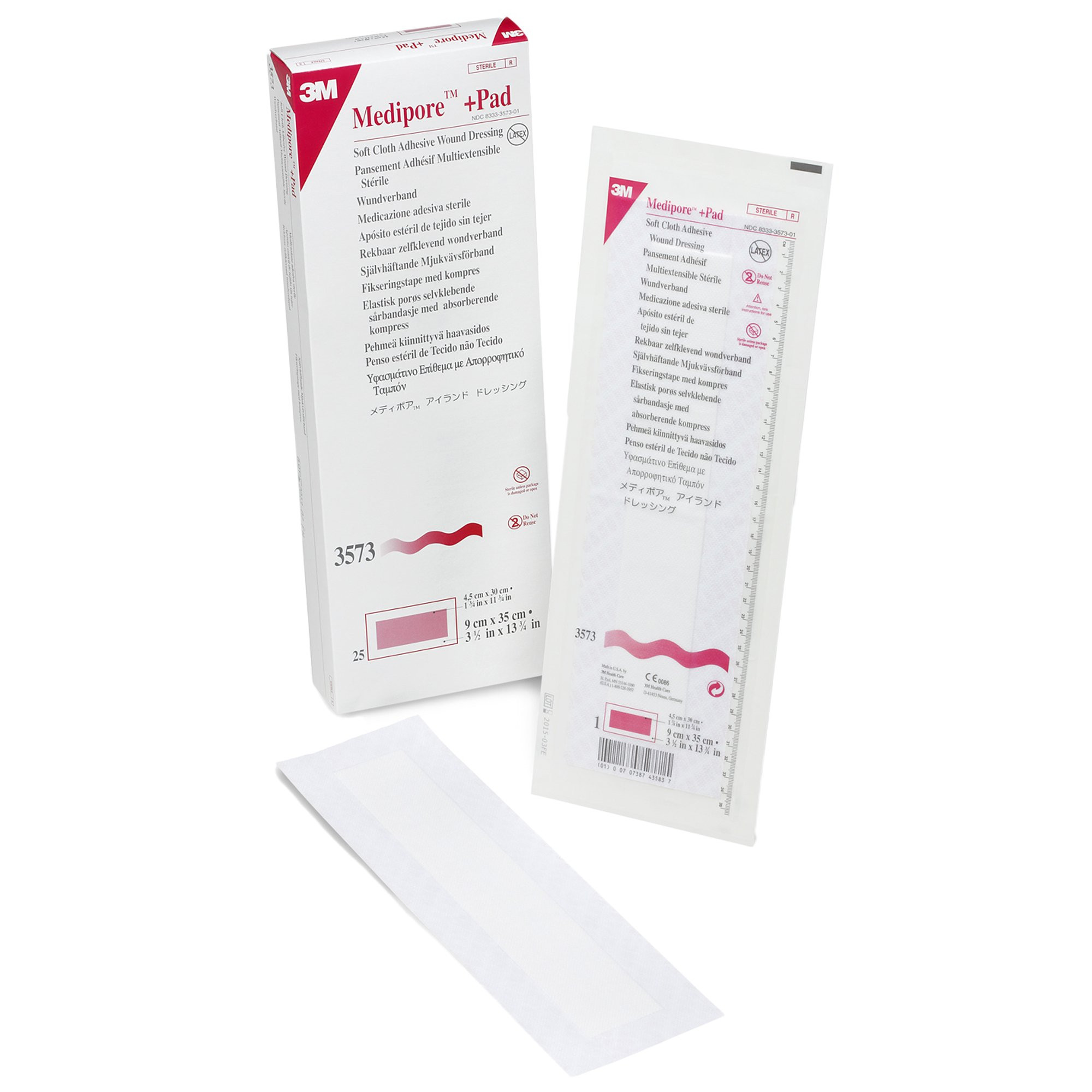 3M Medipore +Pad Soft Cloth Adhesive Wound Dressing, 3.5 X 3.75", 3573, Box of 25