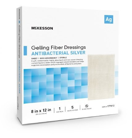 McKesson Gelling Fiber Dressings with Antibacterial Silver, 8 X 12", 177812, Box of 5