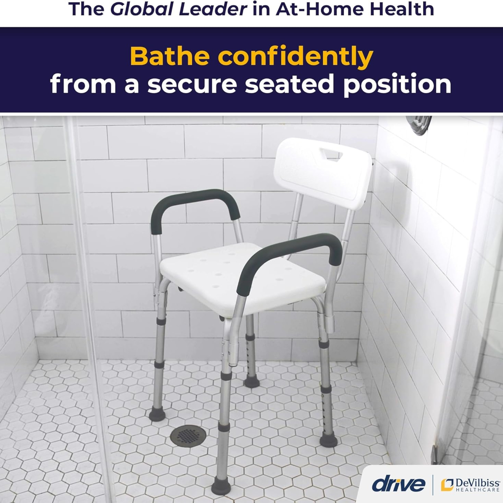 Drive Shower Chair with Back and Removable Padded Arms