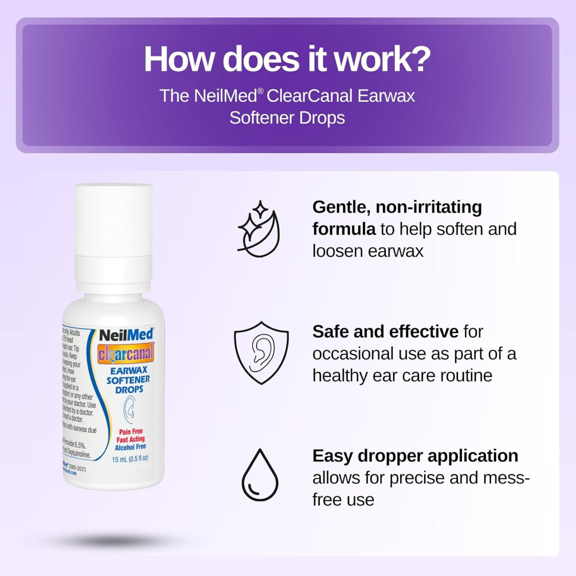 NeliMed ClearCanal Earwax Softener Drops, 0.5 oz., Q339-05-NEI, 1 Each