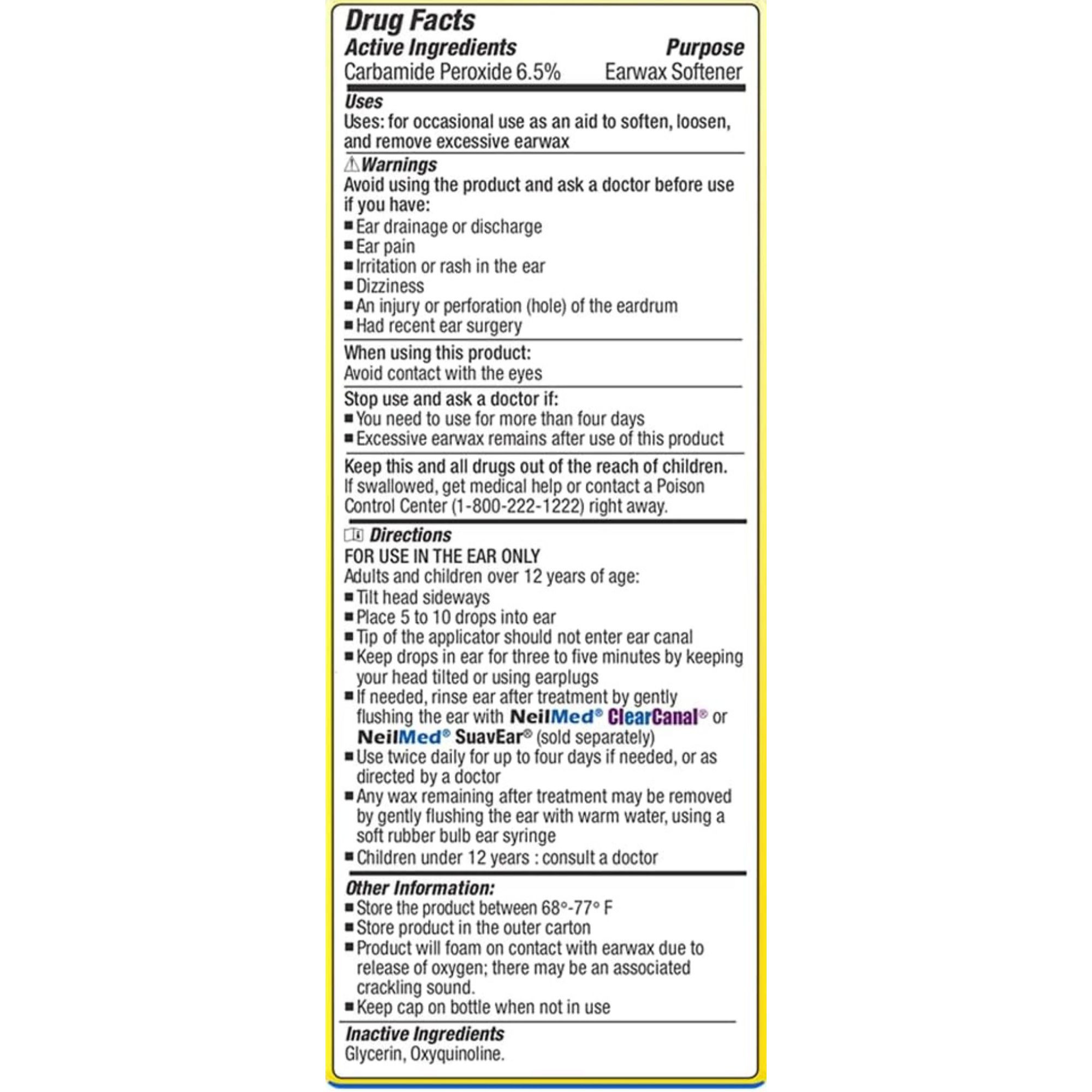 NeliMed ClearCanal Earwax Softener Drops, 0.5 oz., Q339-05-NEI, 1 Each