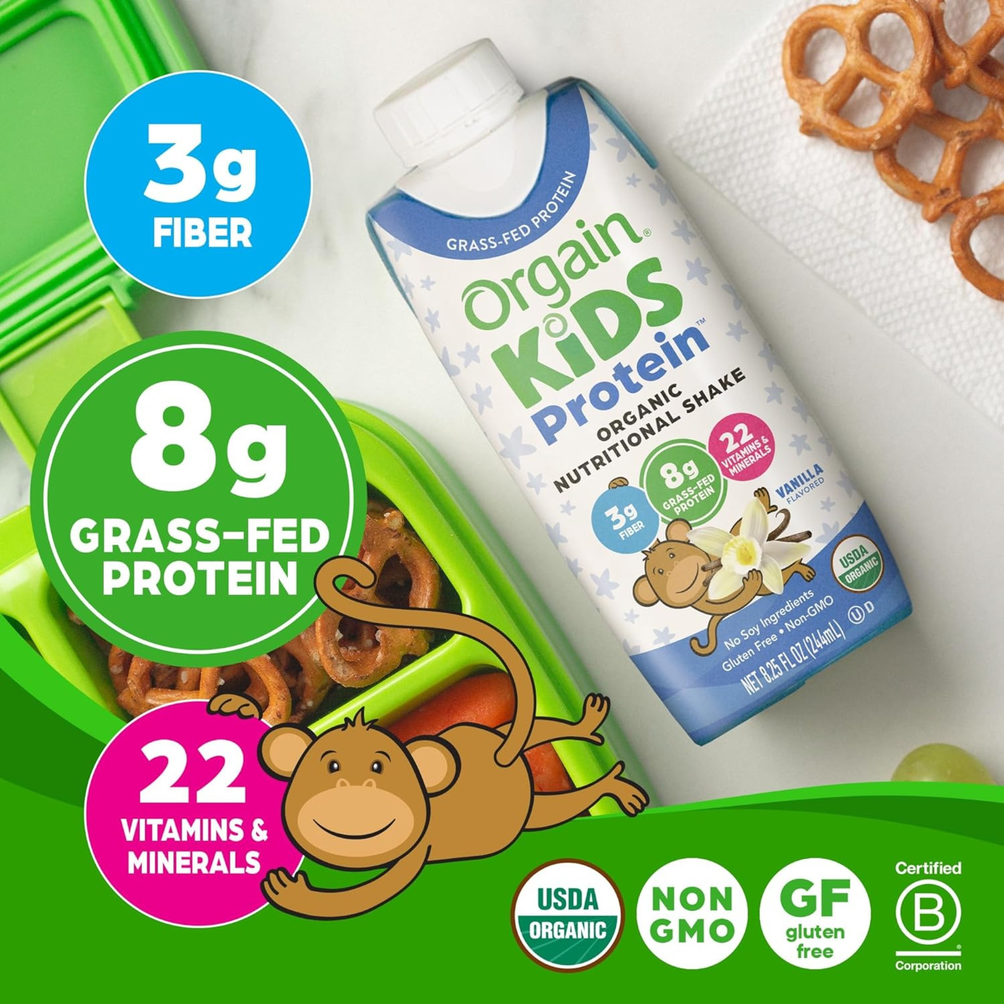 Orgain Kids Grass-Fed Protein Organic Nutritional Shake, Vanilla