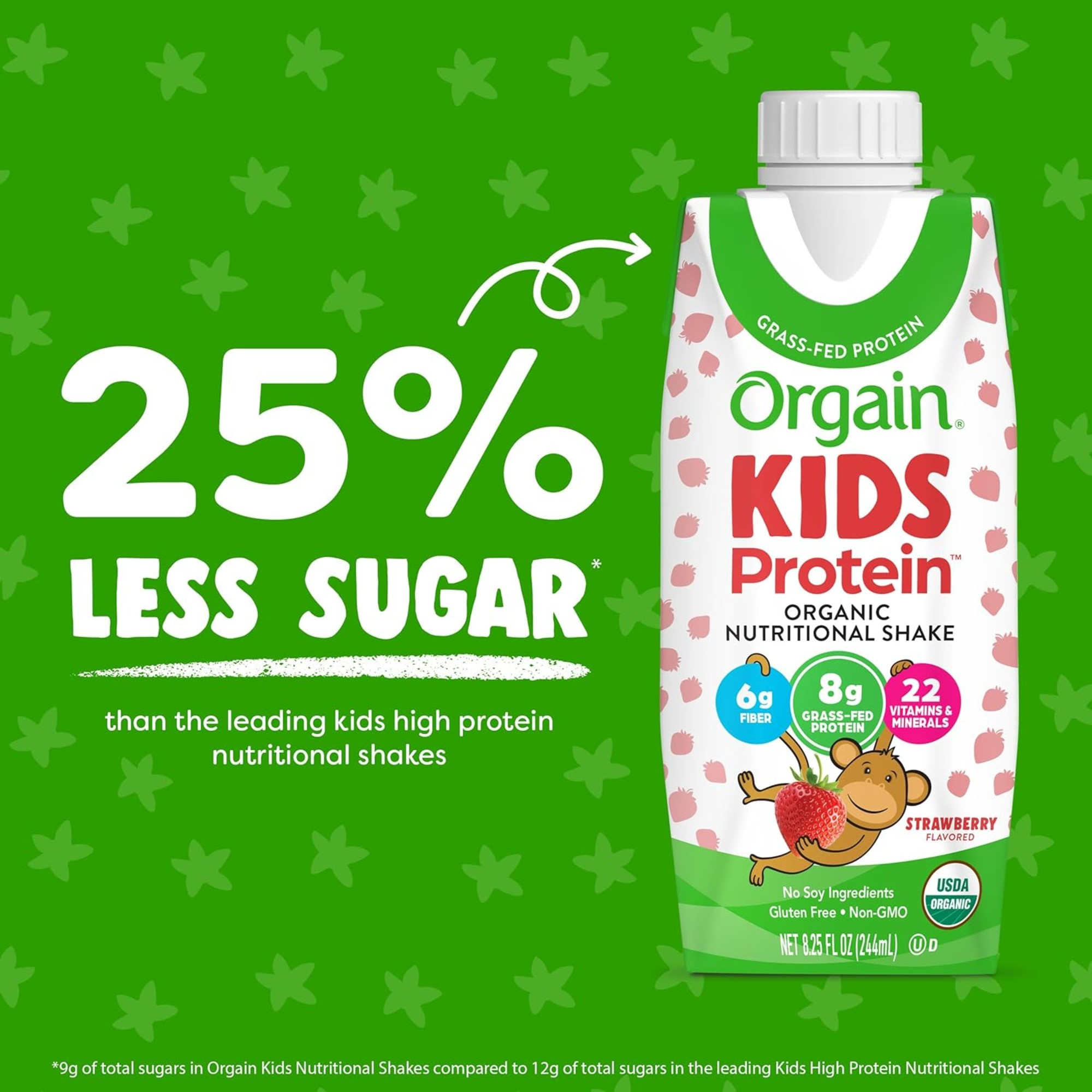 Orgain Kids Grass-Fed Protein Organic Nutritional Shake, Strawberry