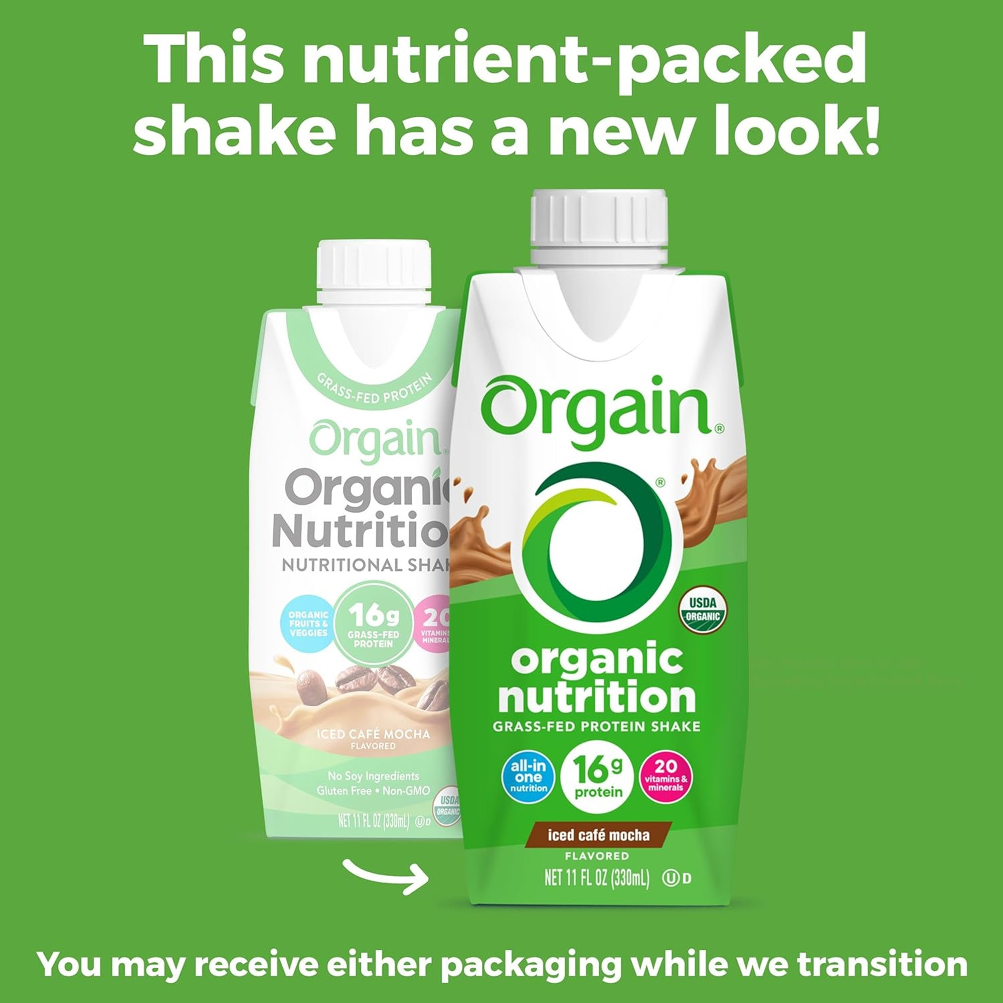 Orgain Organic Nutrition Grass-Fed Protein Shake, Iced Cafe Mocha